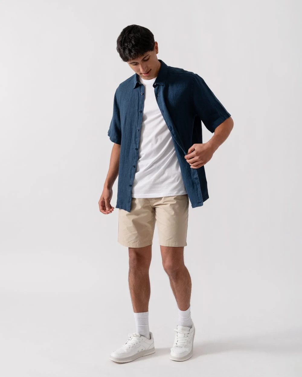 Oliver Sweeney Somerton Mens Short Sleeve Linen Shirt - Navy - Image 3