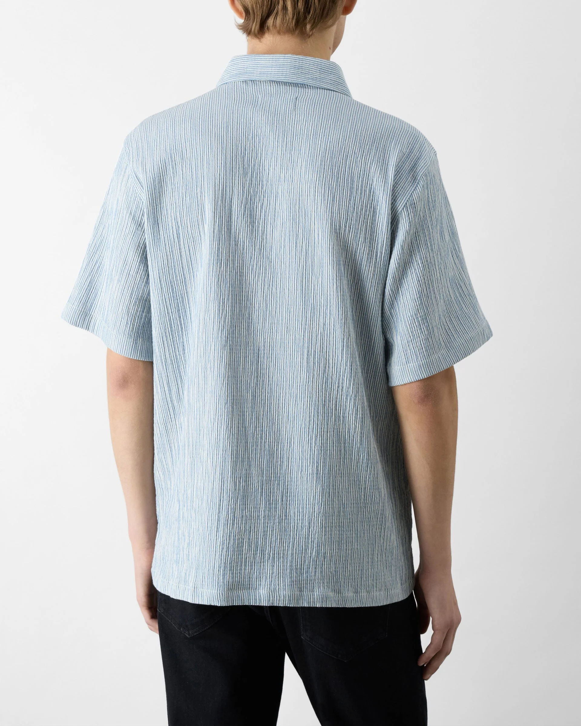 Oliver Sweeney Somerton Mens Striped Linen Shirt - Fine Blue Stripe - Image 2