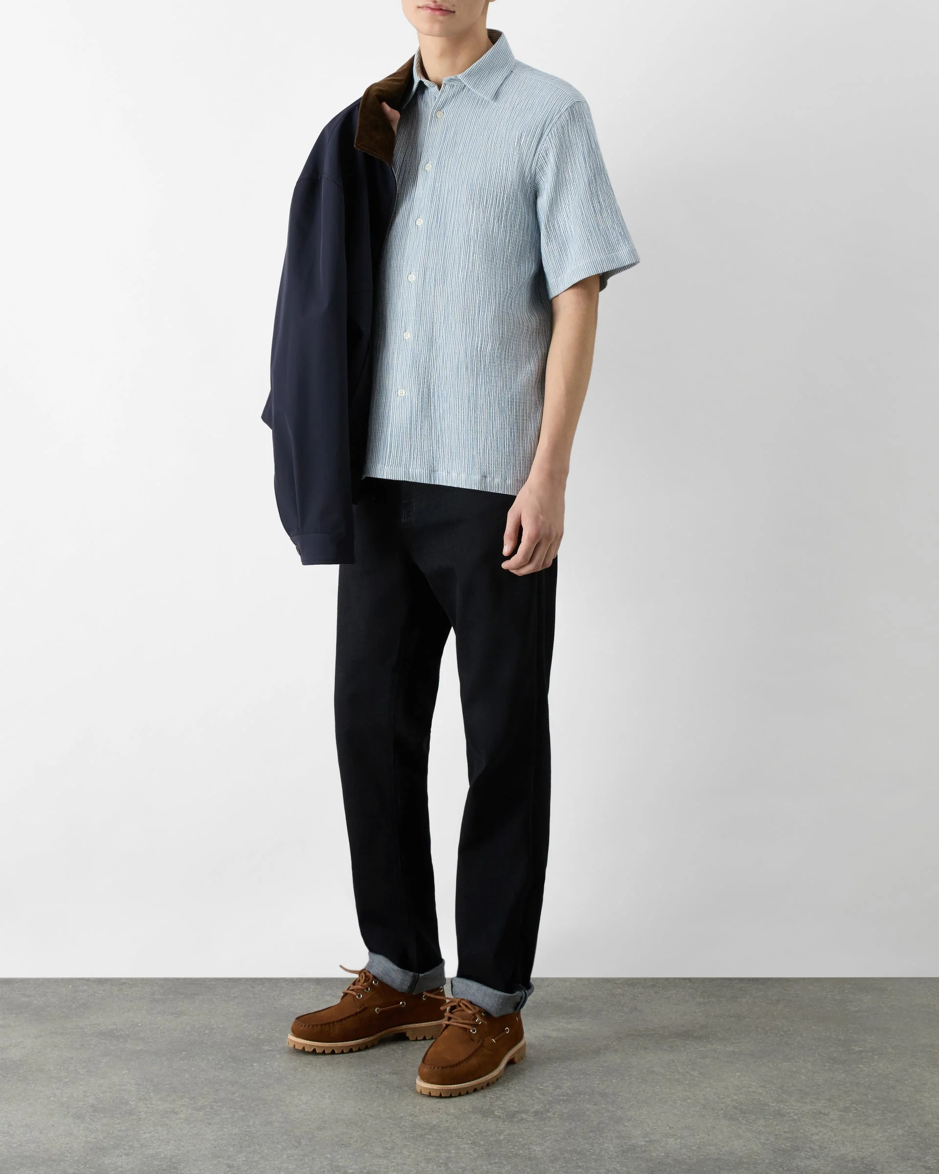 Oliver Sweeney Somerton Mens Striped Linen Shirt - Fine Blue Stripe - Image 3