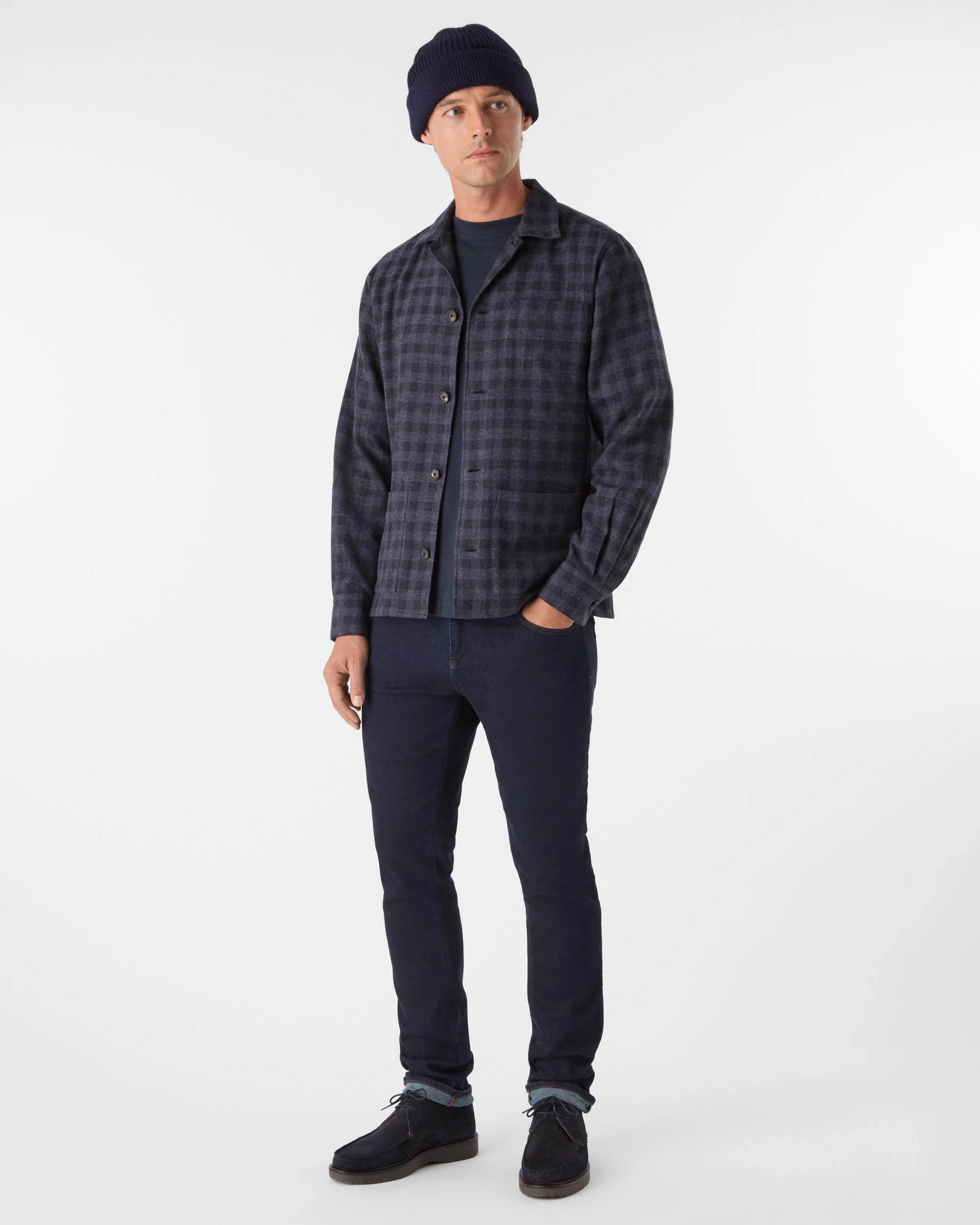 Oliver Sweeney Tramore Mens Brushed Cotton Overshirt - Navy Check - Image 3