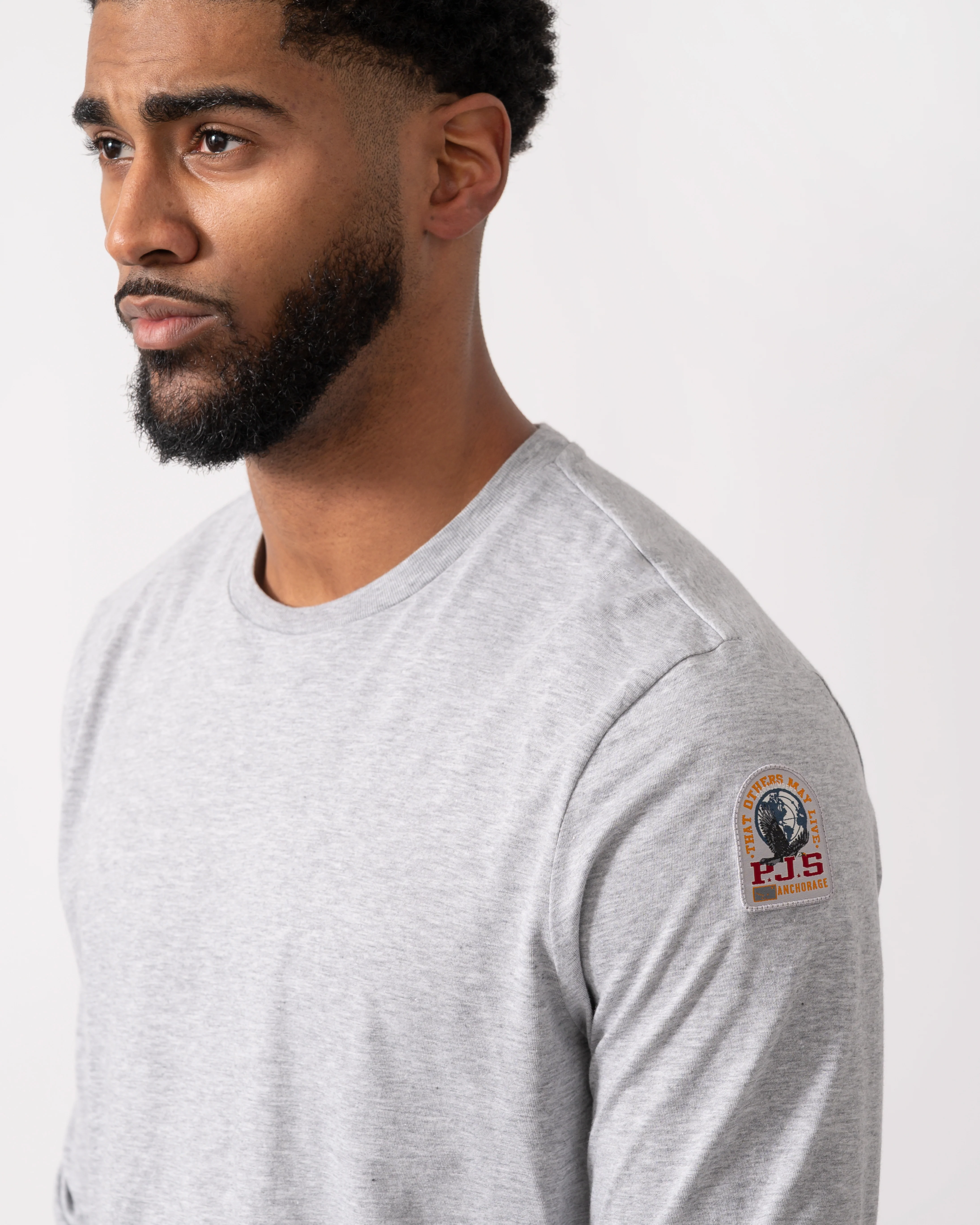 Parajumpers Kip Mens Long Sleeve T-Shirt - Ash Grey Melange 608 - Image 2