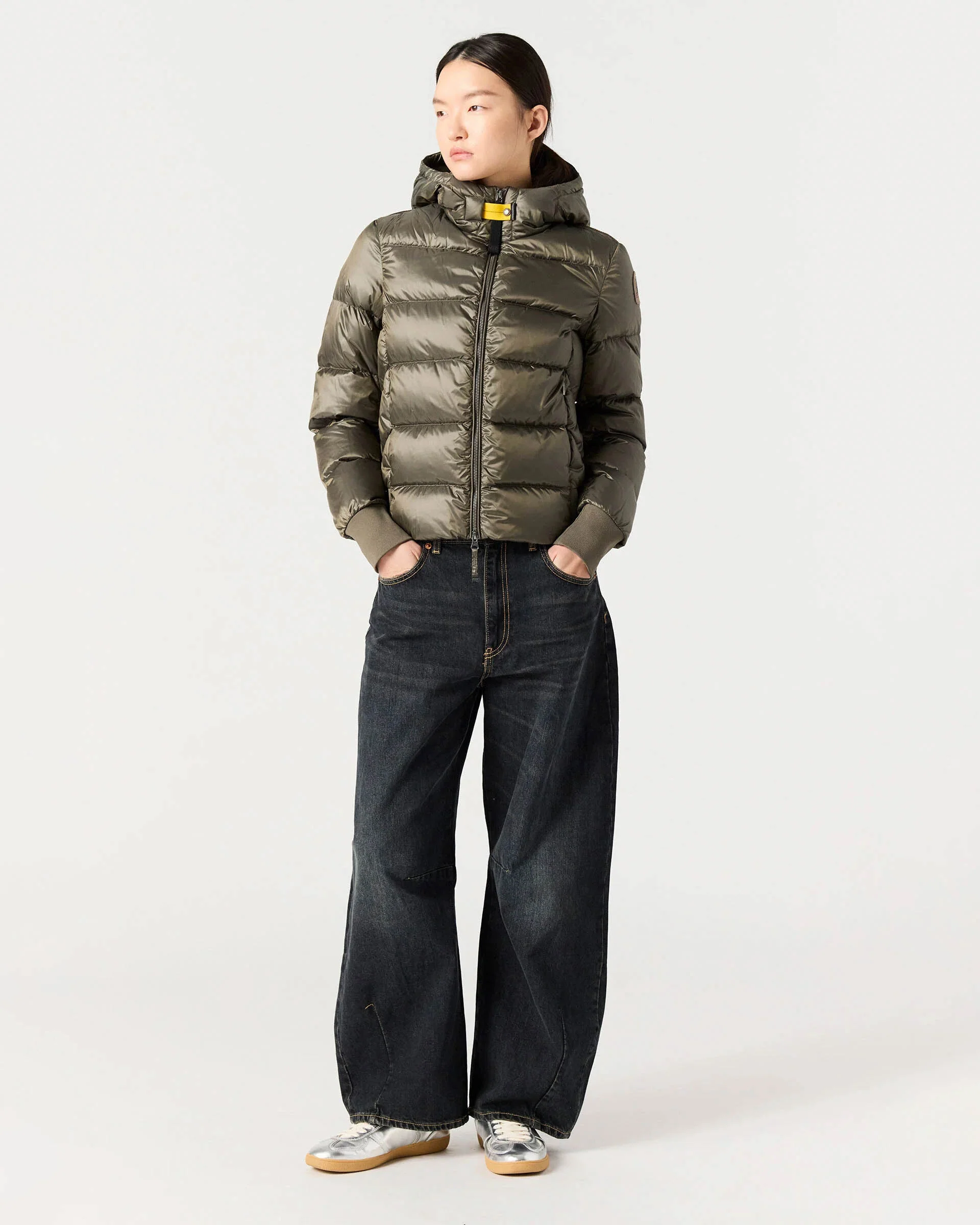 Parajumpers Mariah Womens Hooded Down Bomber - Olive Grey 103 - Image 2