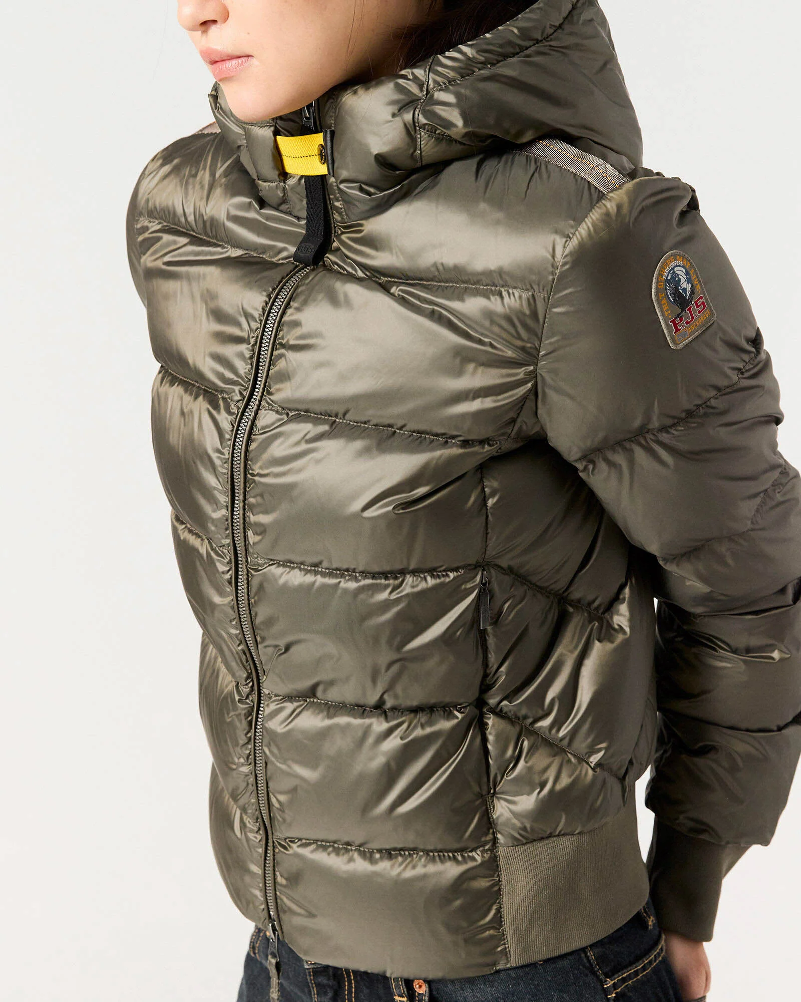 Parajumpers Mariah Womens Hooded Down Bomber - Olive Grey 103 - Image 3