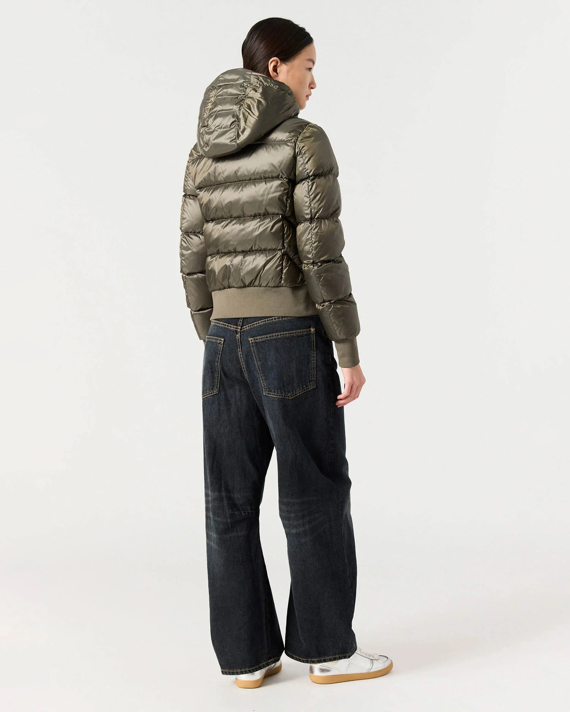 Parajumpers Mariah Womens Hooded Down Bomber - Olive Grey 103 - Image 4