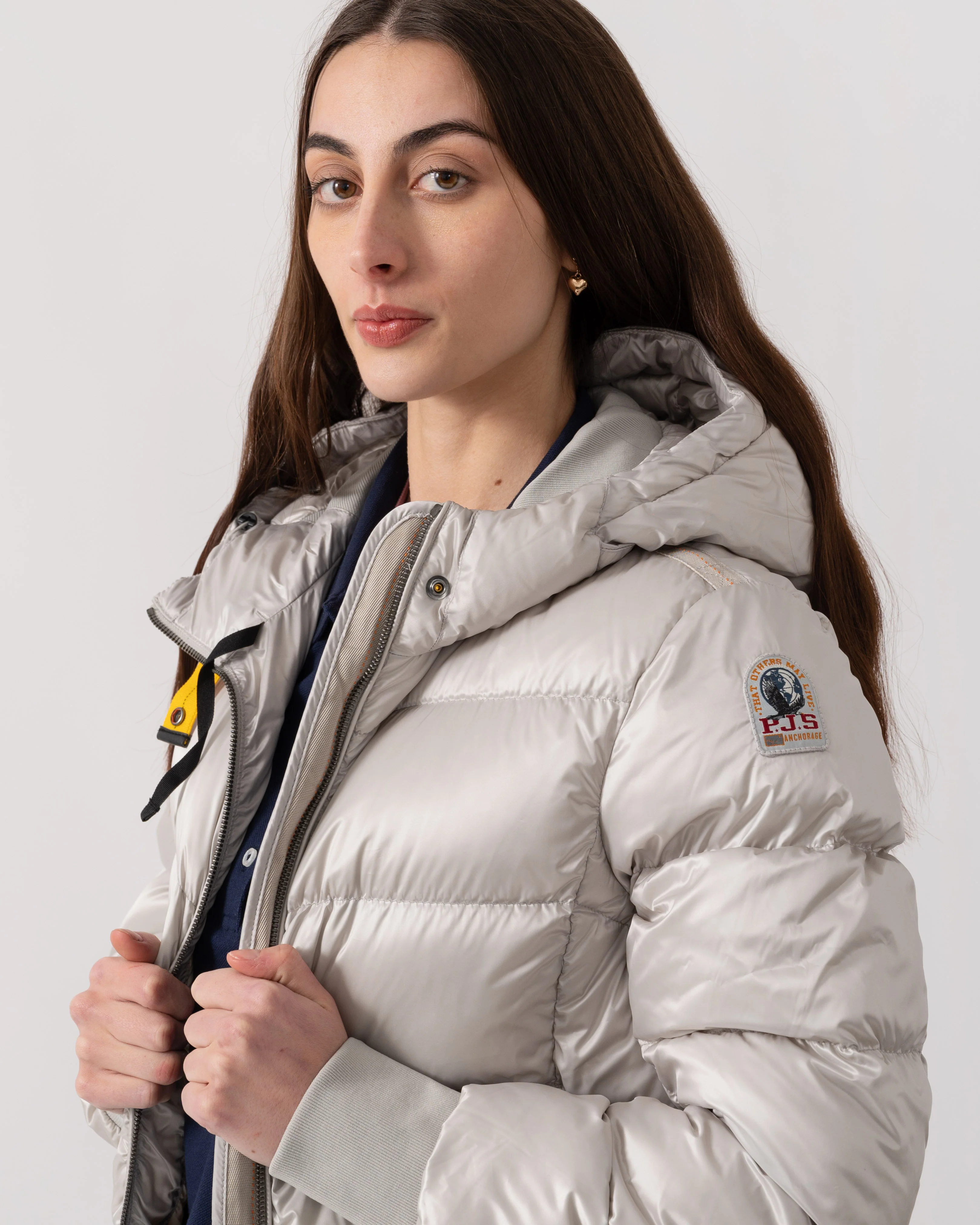 Parajumpers Mariah Womens Hooded Down Bomber - Silver-Grey 773 - Image 2