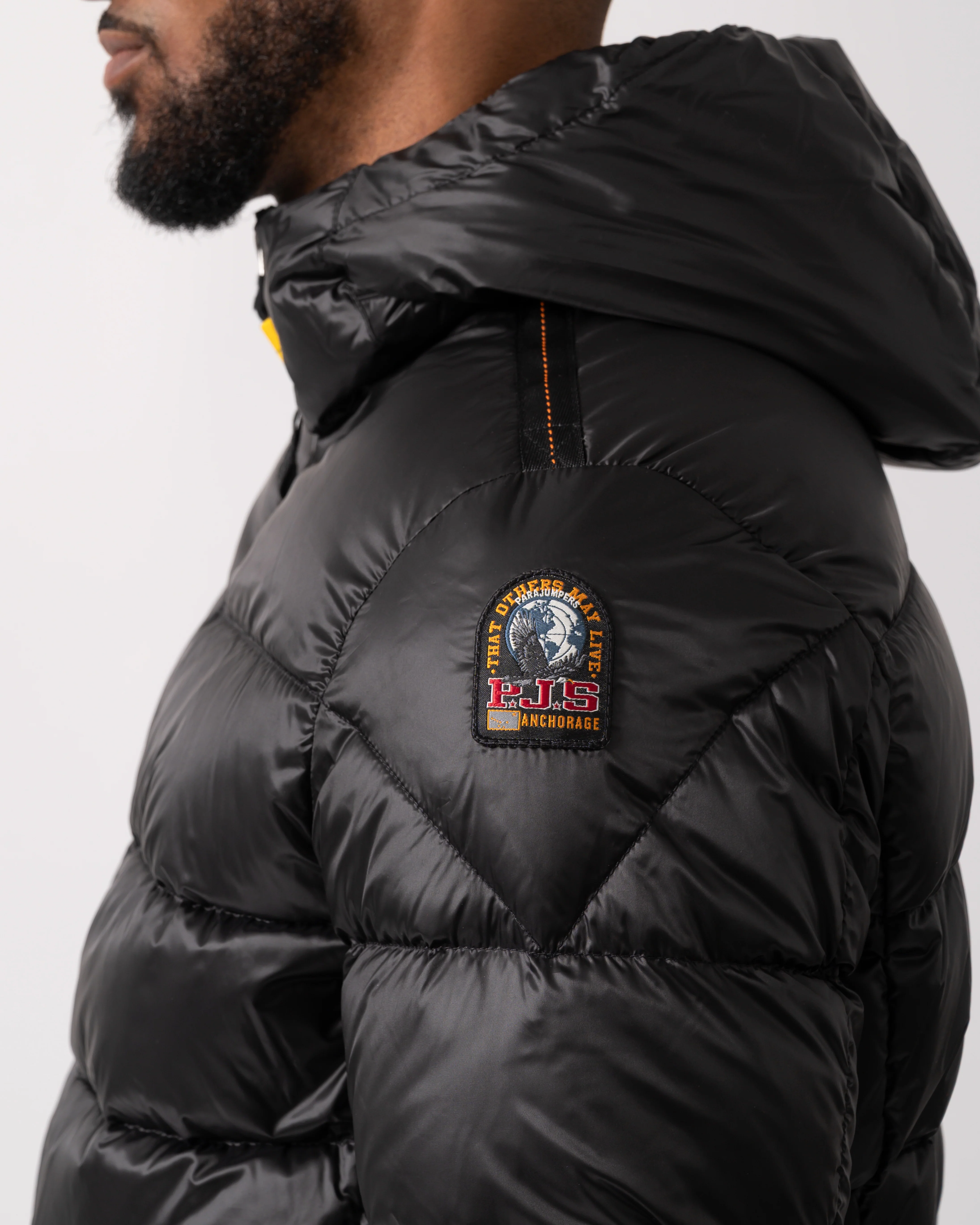 Parajumpers Pharrell Mens Hooded Down Bomber - Black 541 - Image 3