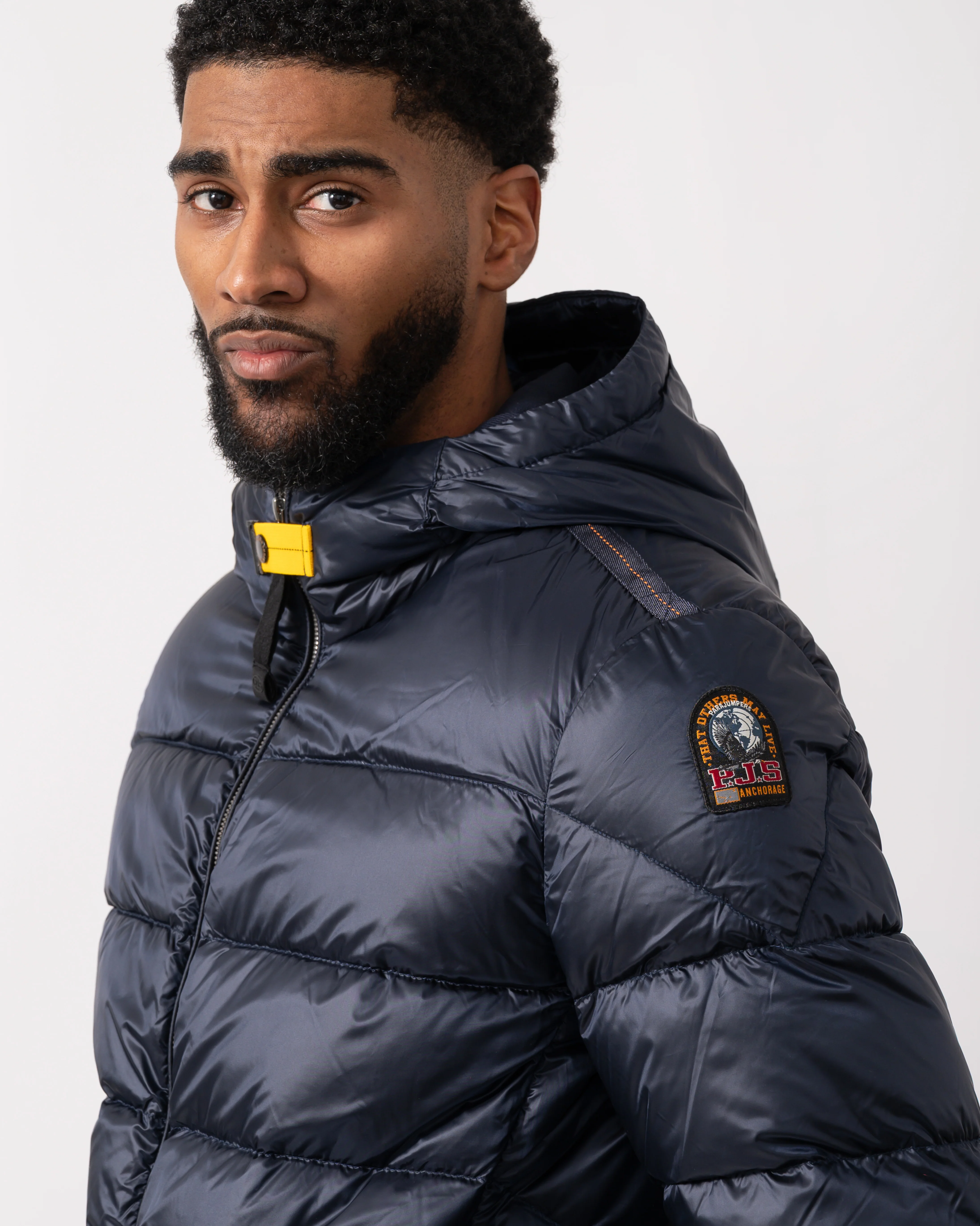 Parajumpers Pharrell Mens Hooded Down Bomber - Blue Navy 316 - Image 3