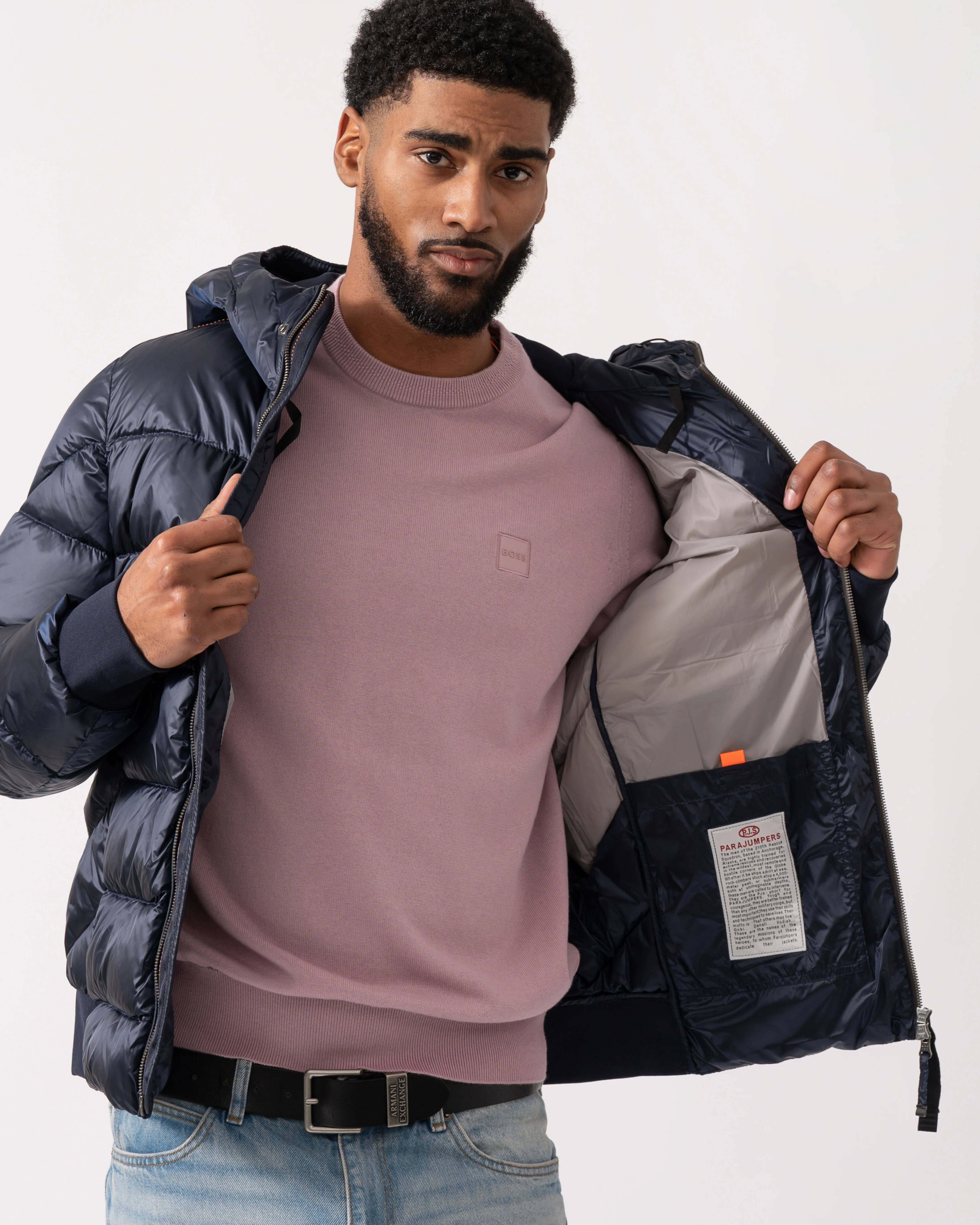 Parajumpers Pharrell Mens Hooded Down Bomber - Blue Navy 316 - Image 4