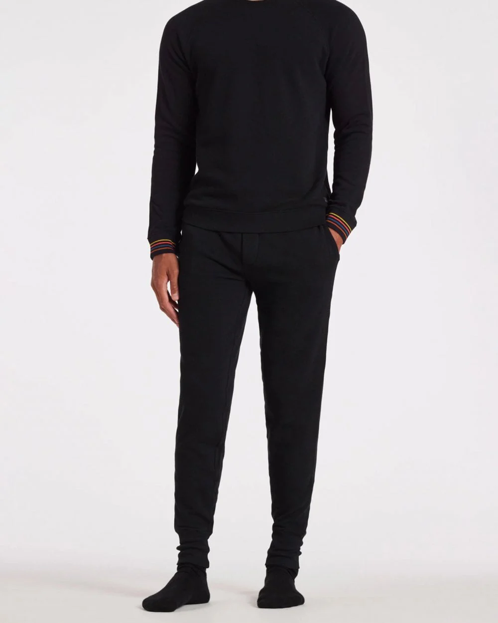 Paul Smith Mens Cotton Jersey Lounge Pants with Artist Stripe Waistband - 79 Black - Image 3