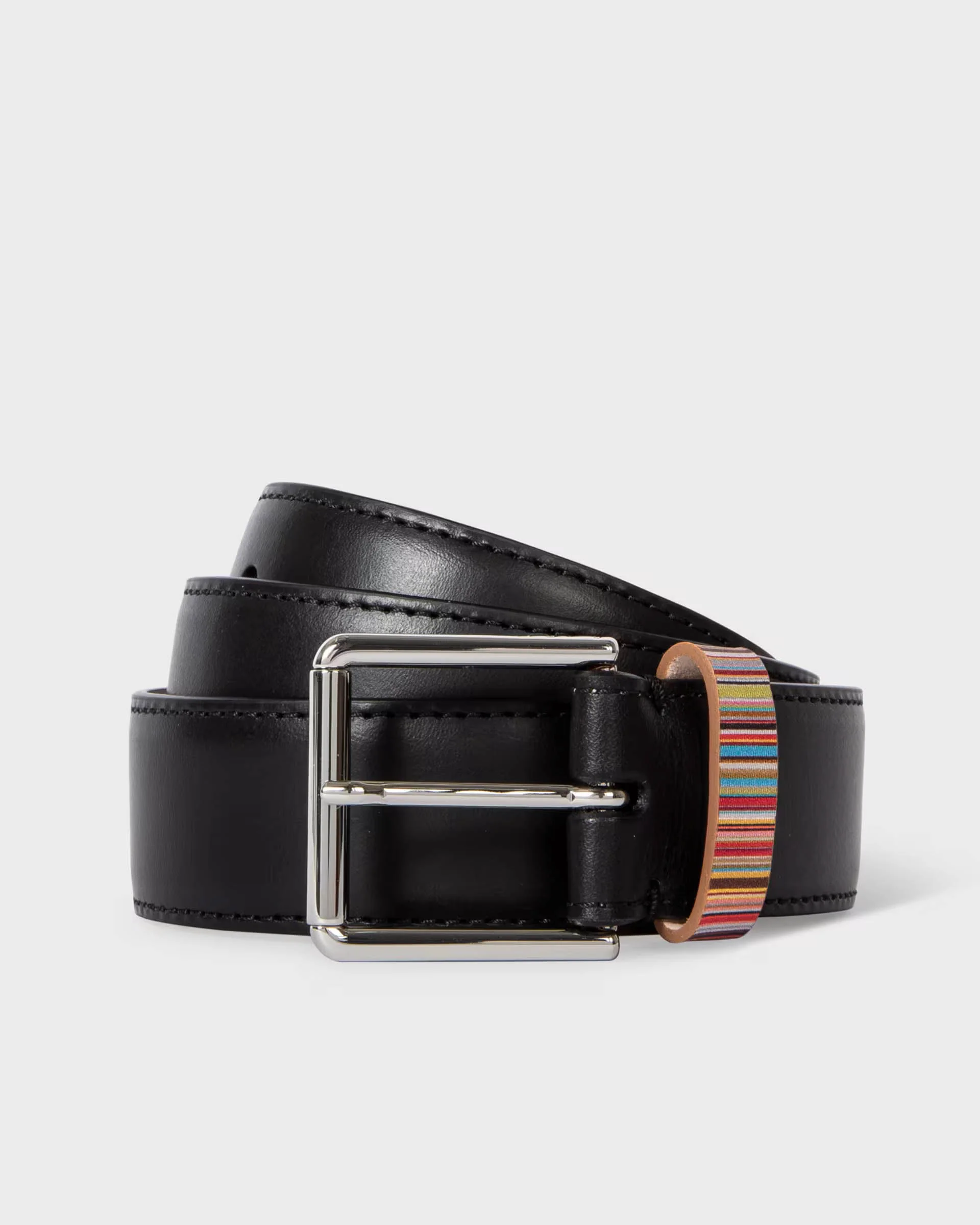 Paul Smith Mens Leather Belt with Signature Stripe Keeper - 79 Black - Image 2