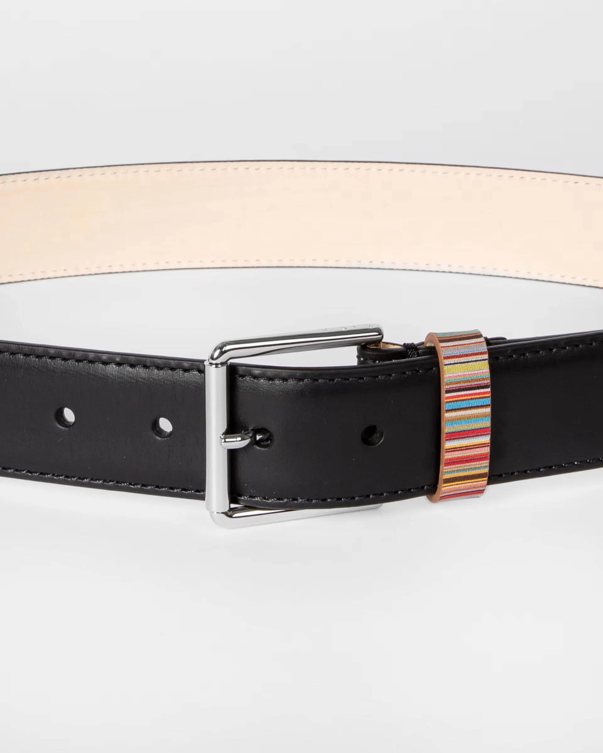Paul Smith Mens Leather Belt with Signature Stripe Keeper - 79 Black - Image 3