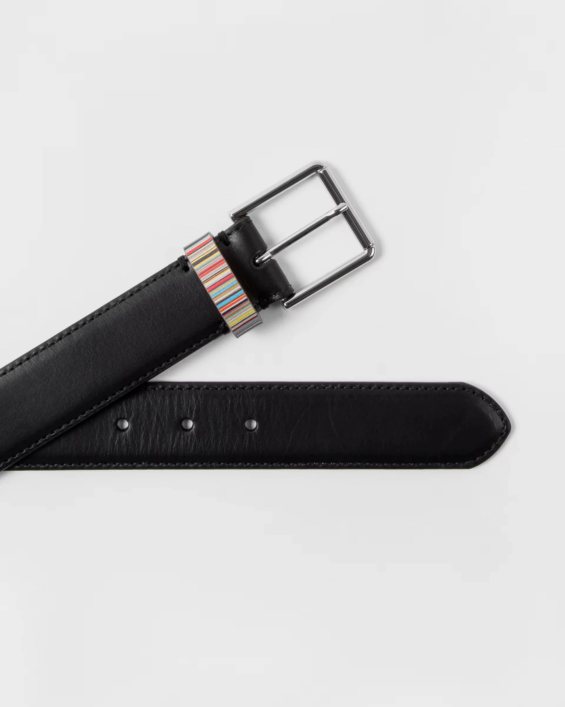 Paul Smith Mens Leather Belt with Signature Stripe Keeper - 79 Black - Image 5