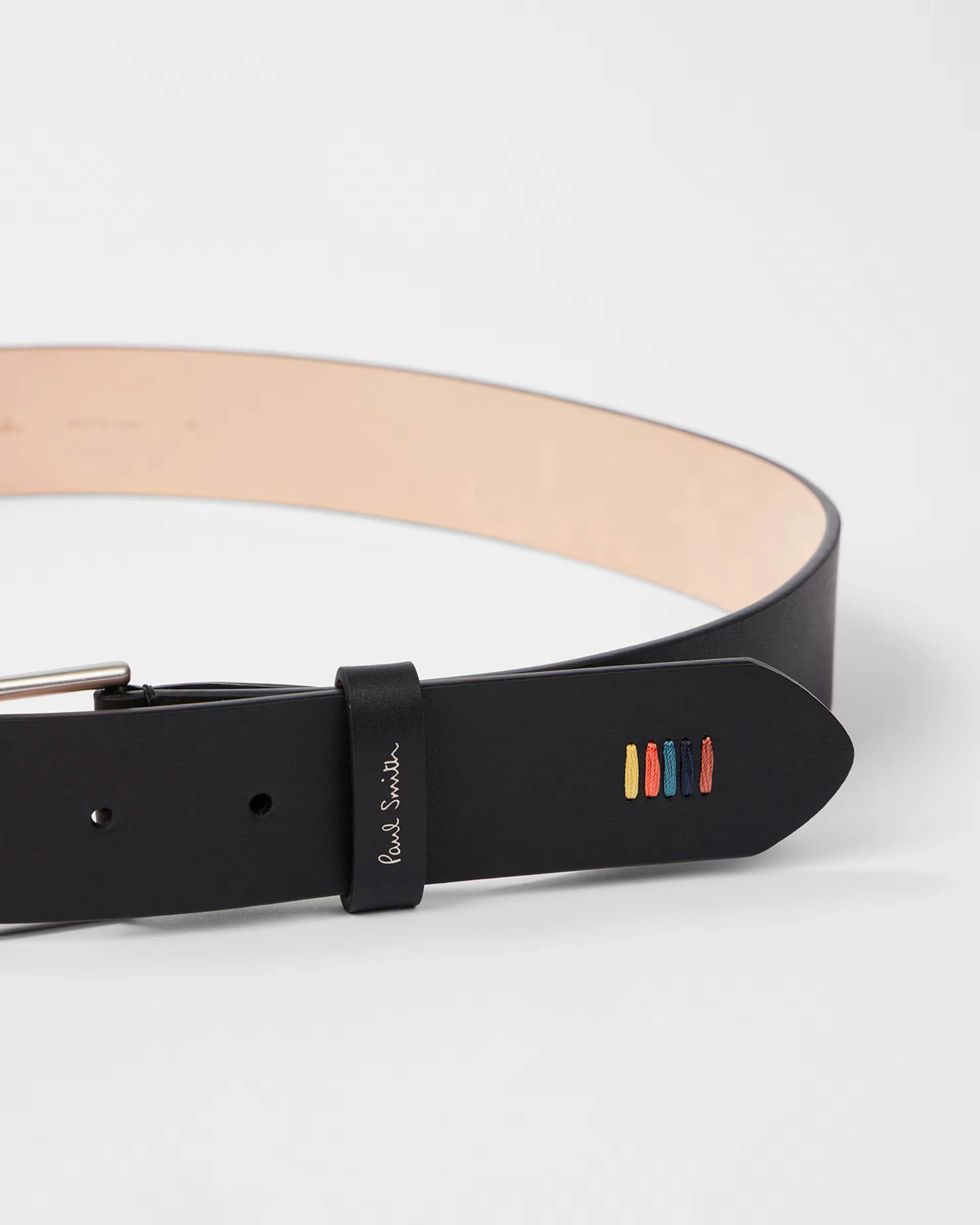 Paul Smith Mens Leather Belt with Signature Stripe Stitch Detail - 79A Black - Image 2