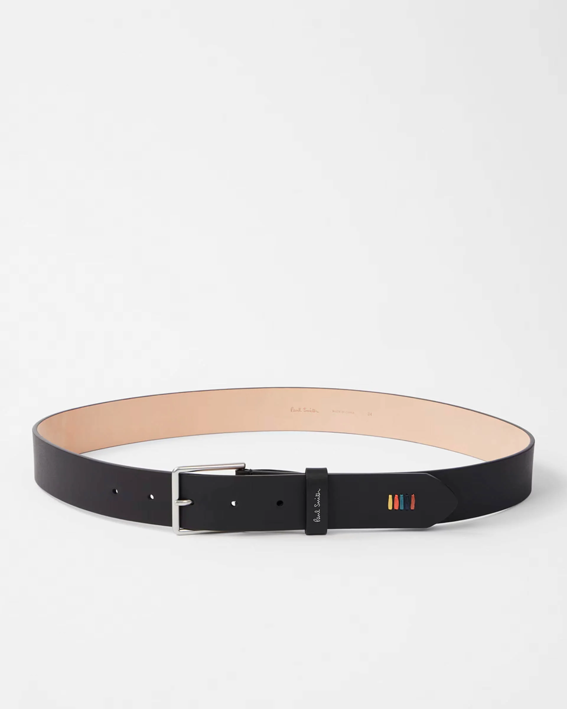 Paul Smith Mens Leather Belt with Signature Stripe Stitch Detail - 79A Black - Image 4