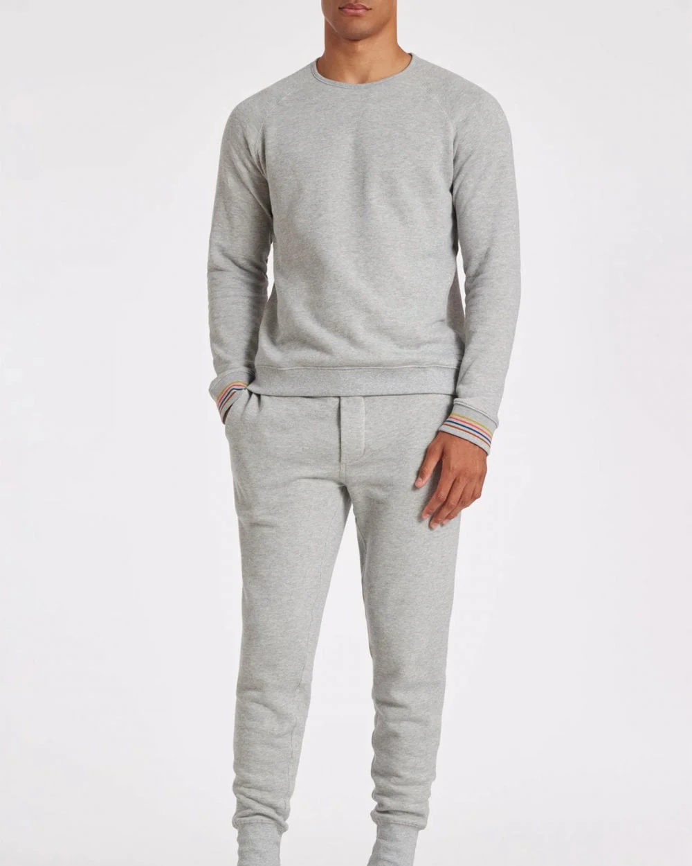 Paul Smith Mens Long Sleeve Lounge Top with Artist Stripe Cuffs - 70 Grey - Image 2