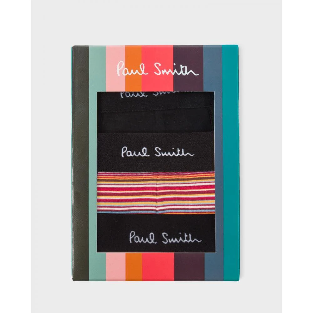 Paul Smith Mens Organic-Cotton Black/Mixed Stripe Boxer Briefs Three Pack - 79 Black - Image 2
