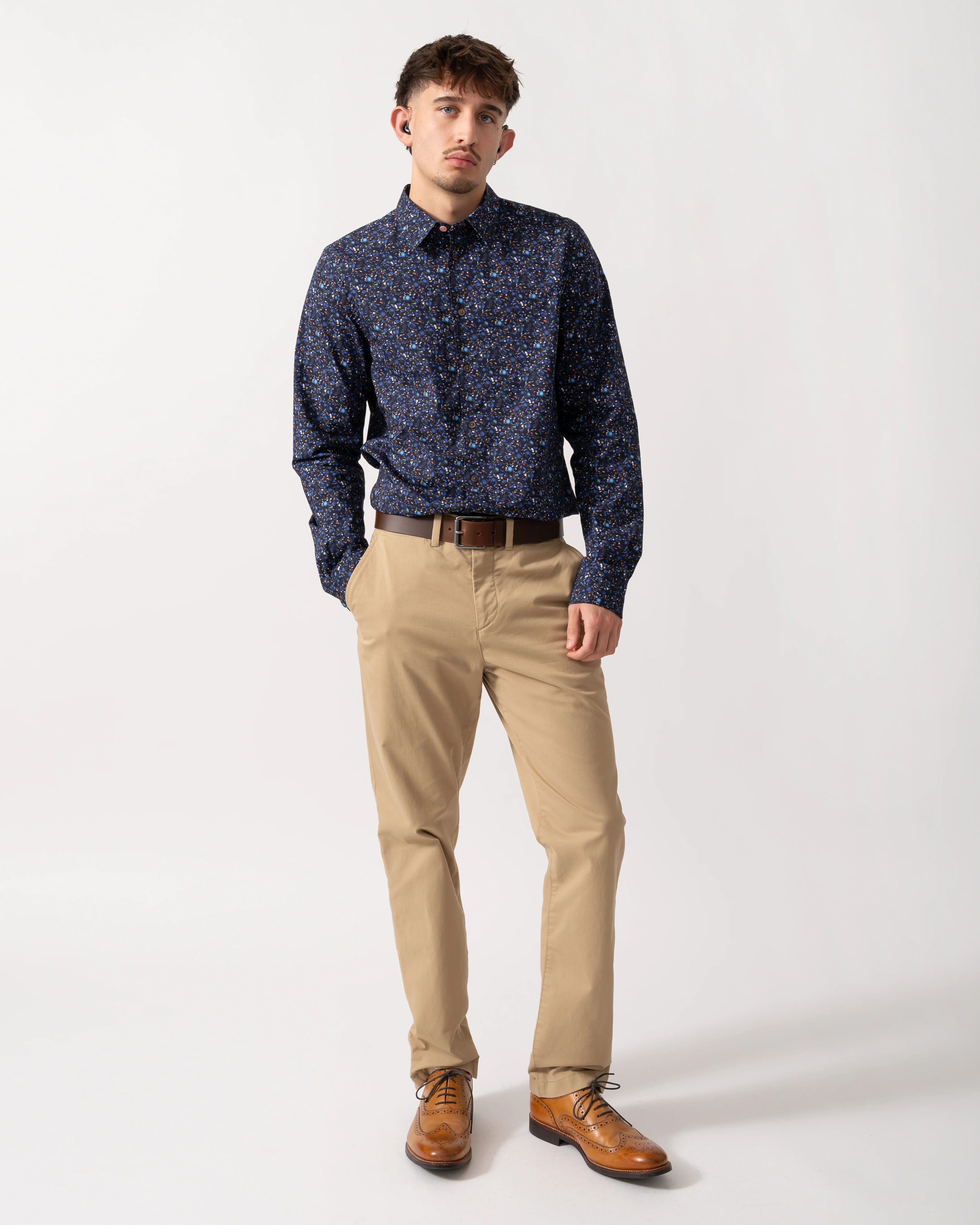 PS Paul Smith Mens Long Sleeve Tailored Fit Floral Shirt - 49 Very Dark Navy - Image 2