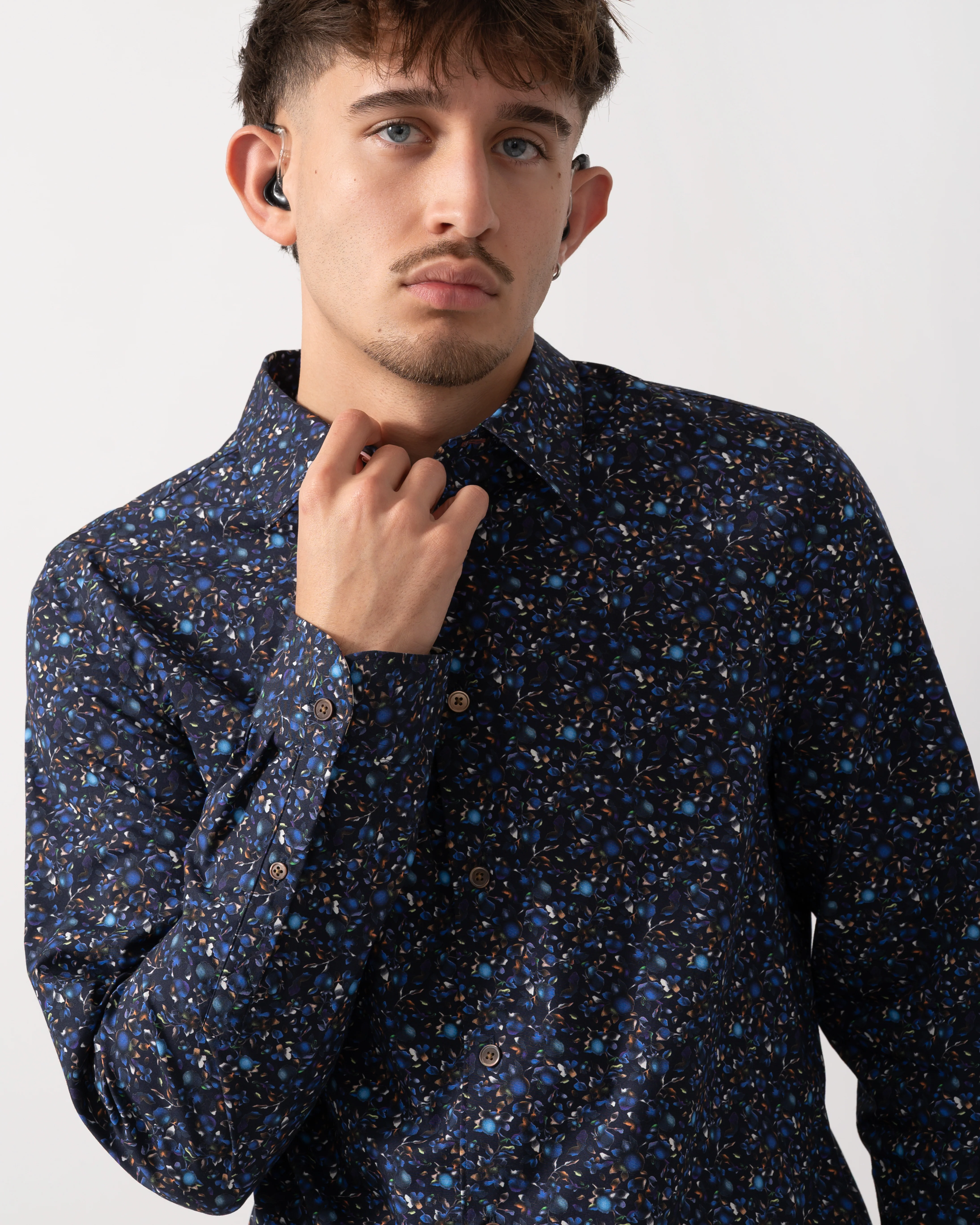 PS Paul Smith Mens Long Sleeve Tailored Fit Floral Shirt - 49 Very Dark Navy - Image 3