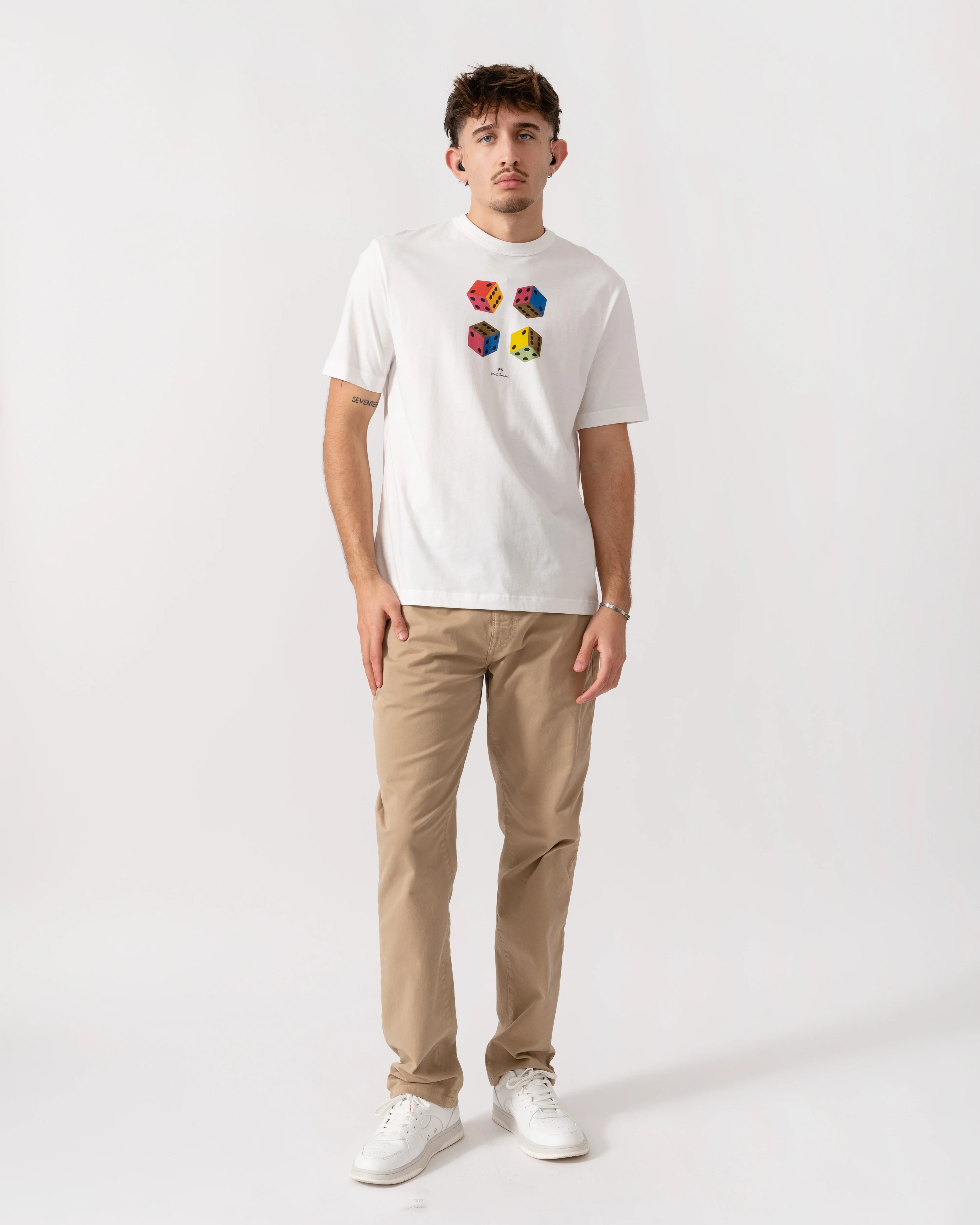 PS Paul Smith Mens Casual Fit Dice Graphic T-Shirt - 02 White - Image 2