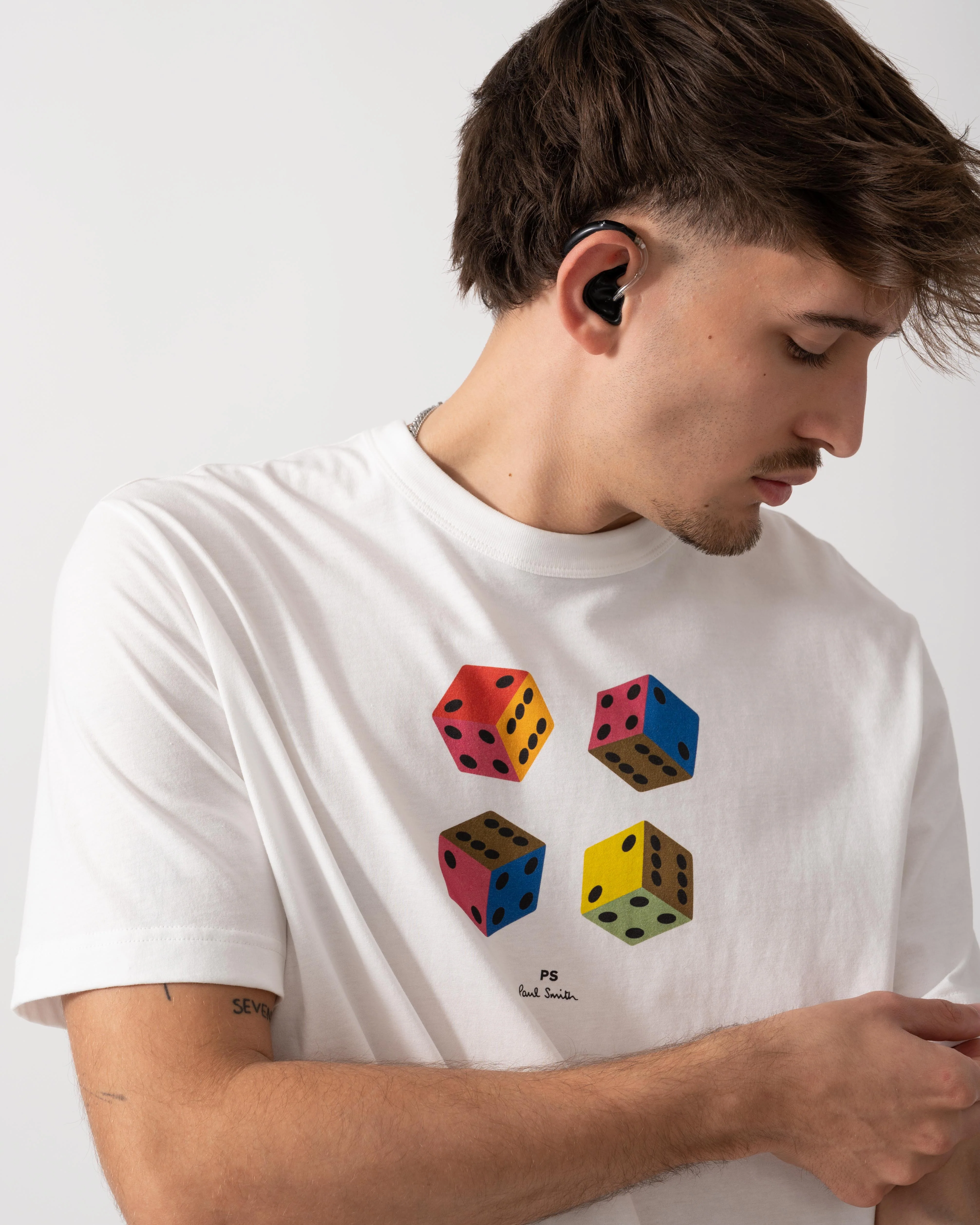 PS Paul Smith Mens Casual Fit Dice Graphic T-Shirt - 02 White - Image 3