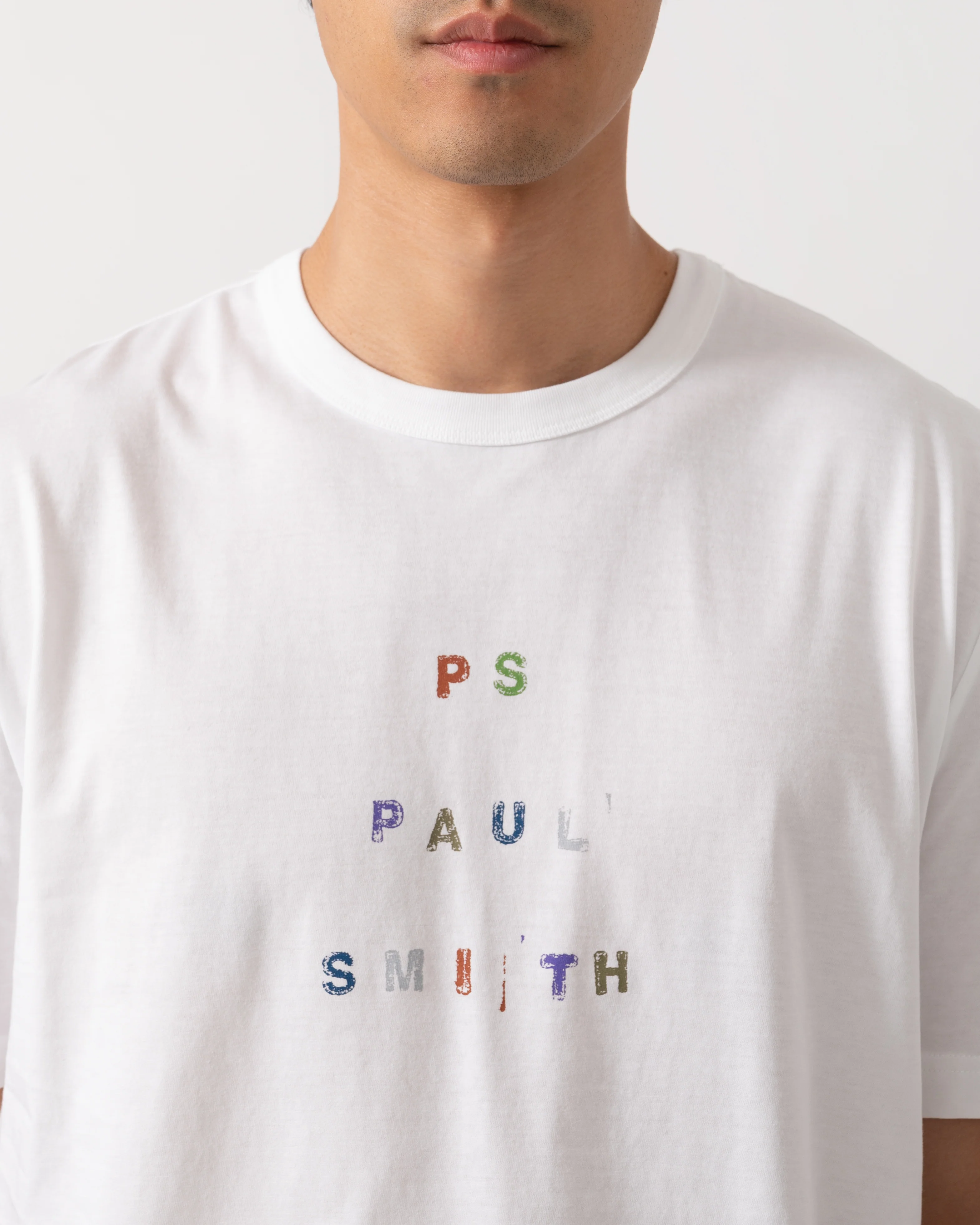 PS Paul Smith Mens Casual Fit Multicolour Text T-Shirt - 01 White - Image 2