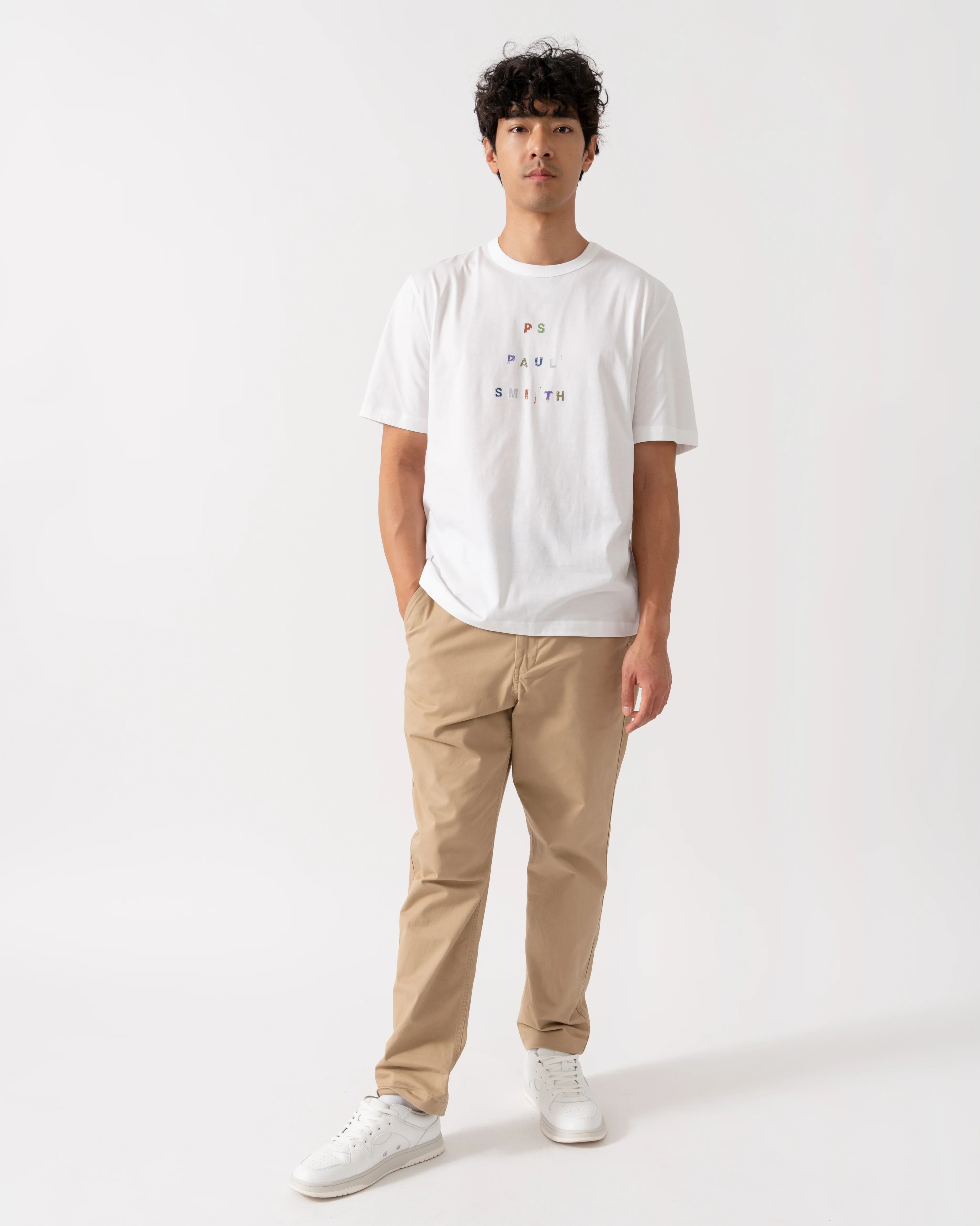 PS Paul Smith Mens Casual Fit Multicolour Text T-Shirt - 01 White - Image 3