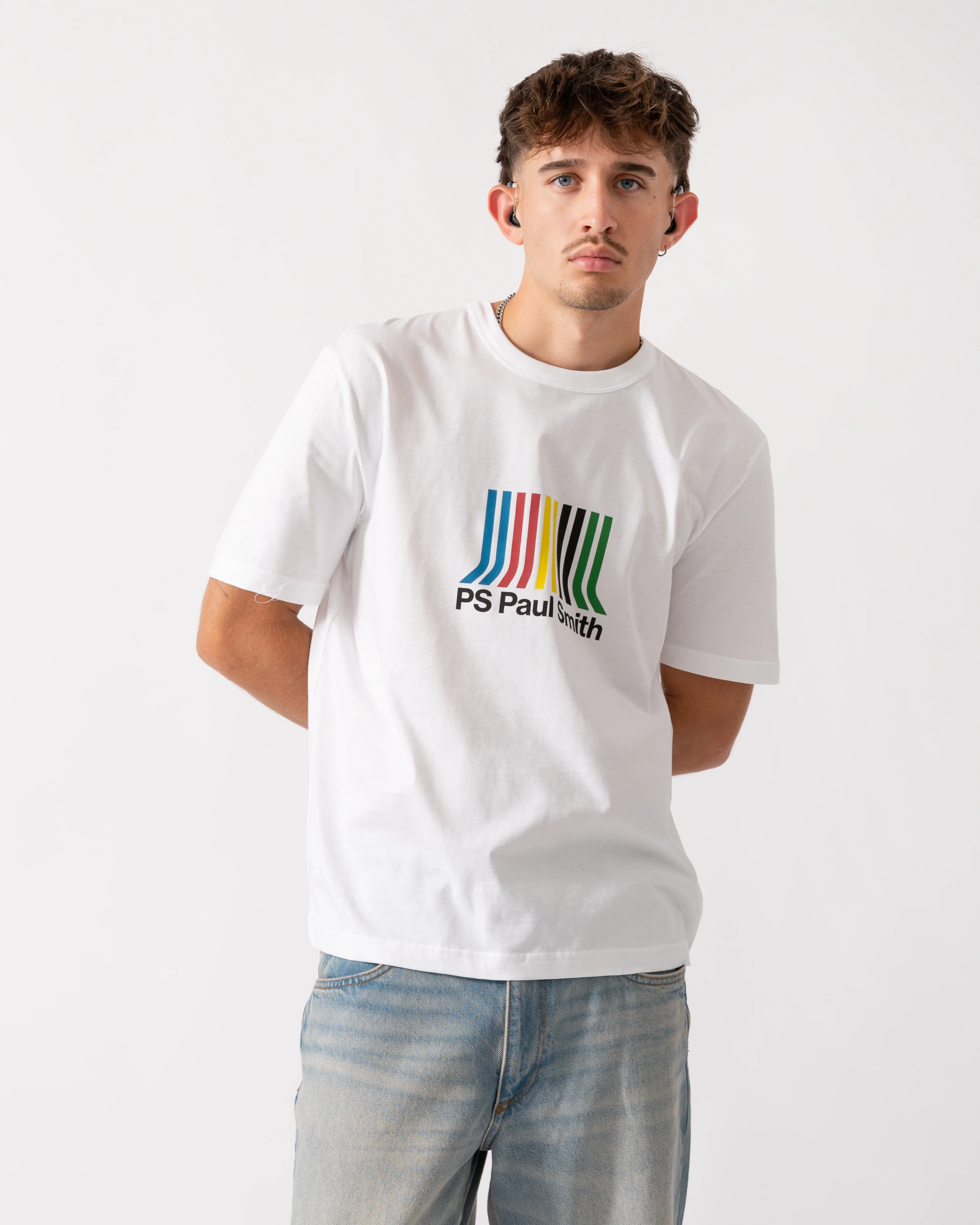 PS Paul Smith Mens Casual Fit Short Sleeve PS Stripe T-Shirt - 01 White - Image 2