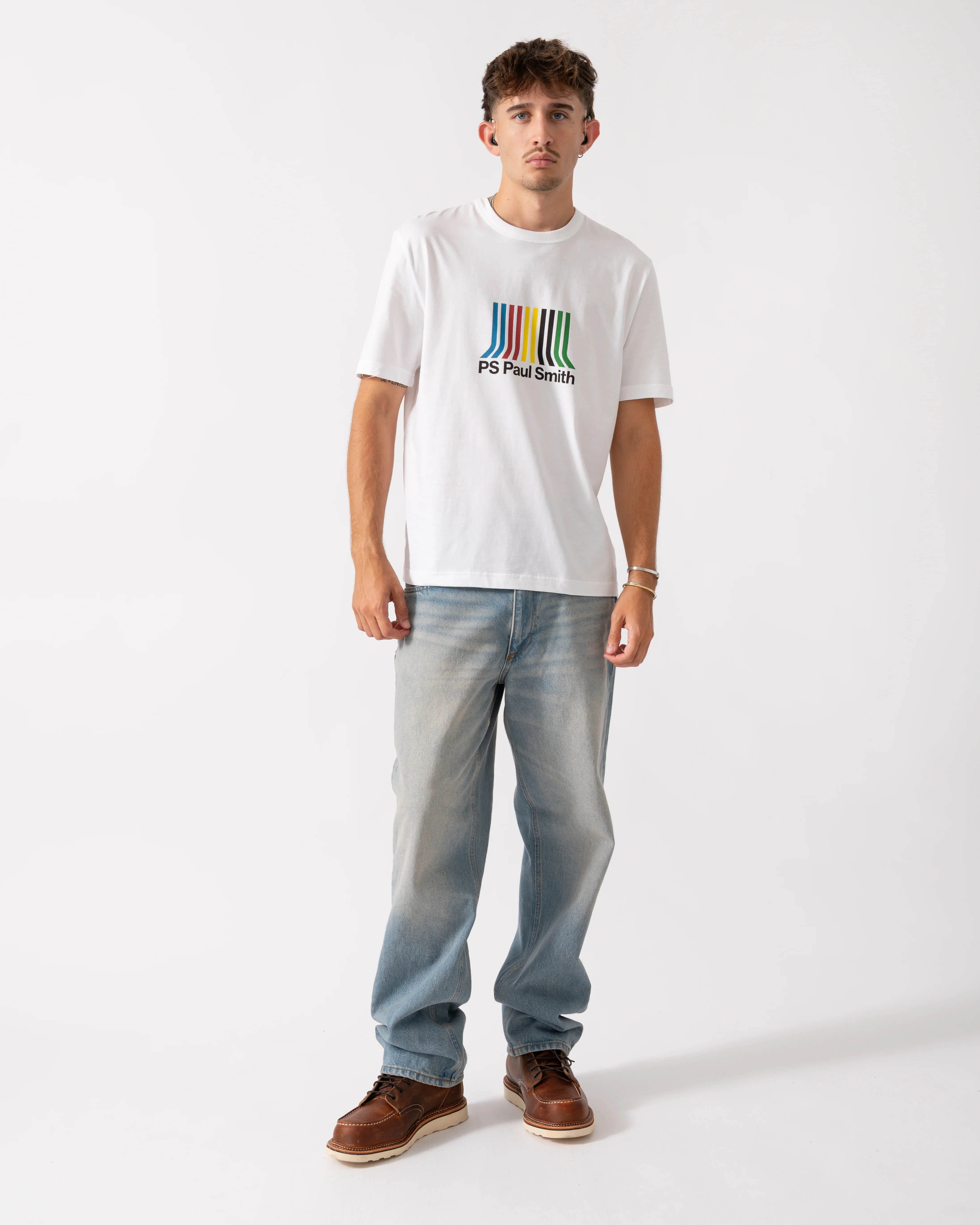 PS Paul Smith Mens Casual Fit Short Sleeve PS Stripe T-Shirt - 01 White - Image 3