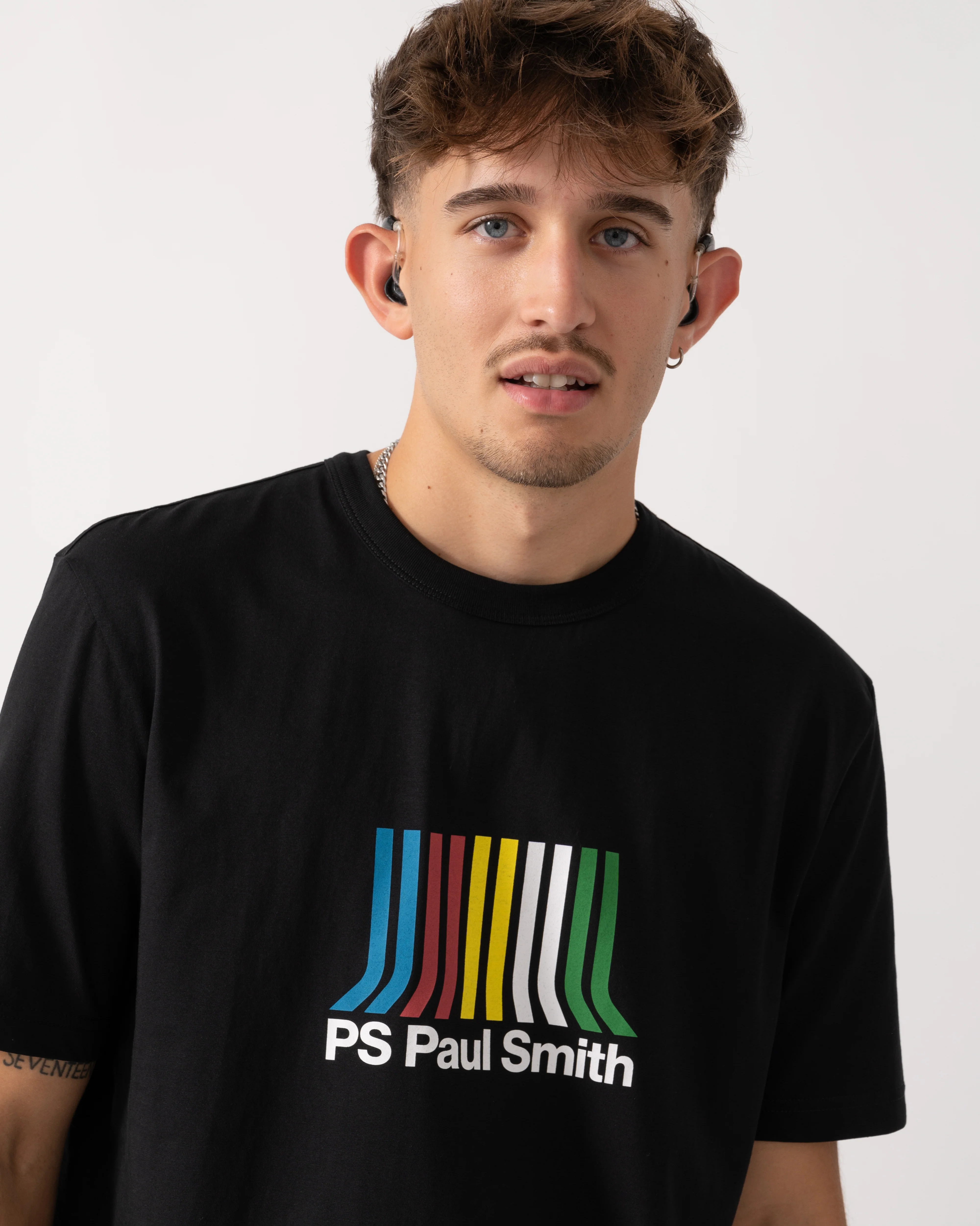 PS Paul Smith Mens Casual Fit Short Sleeve PS Stripe T-Shirt - 79 Black - Image 3