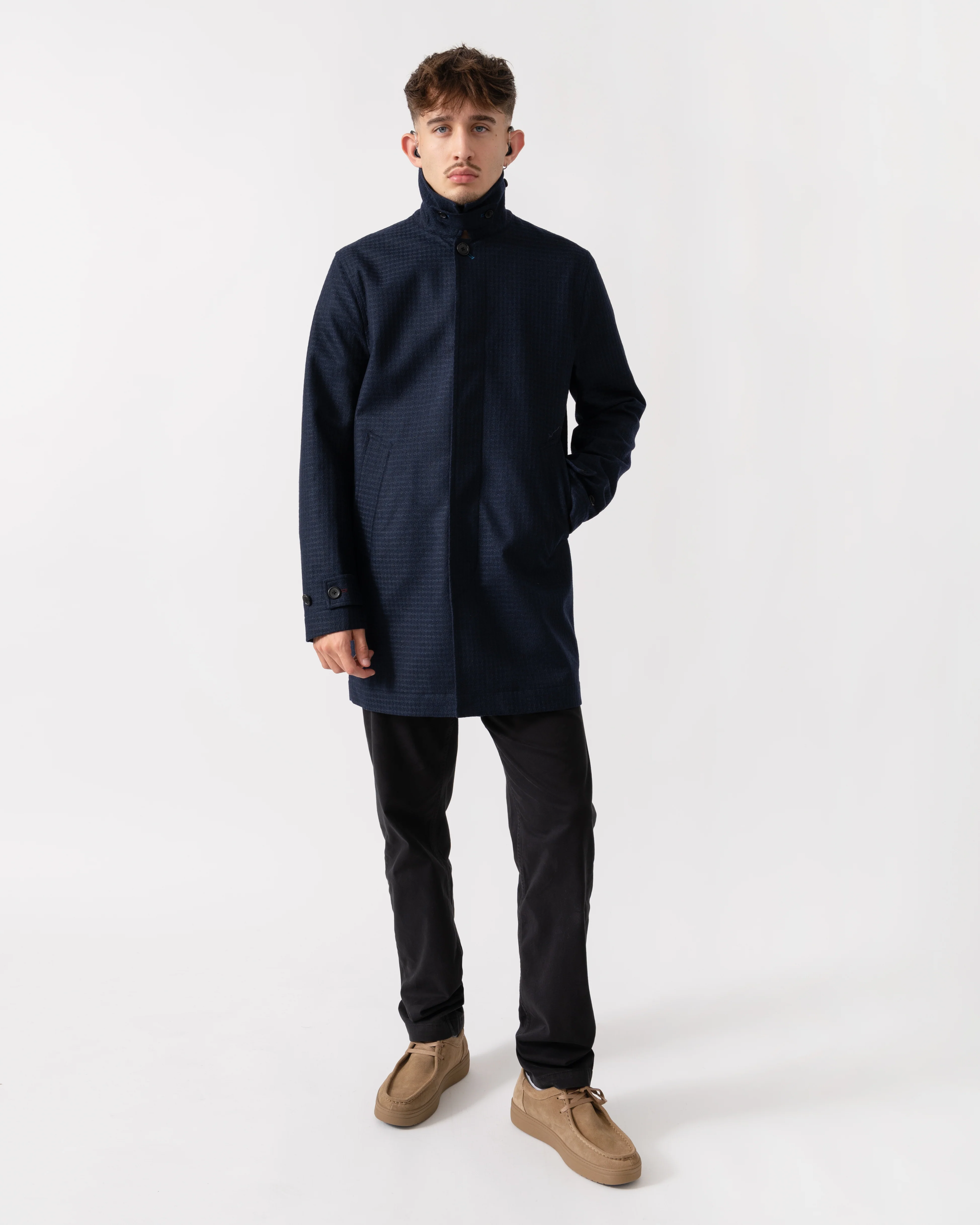 PS Paul Smith Mens Wool-Blend Check Coat - 49 Very Dark Navy - Image 3