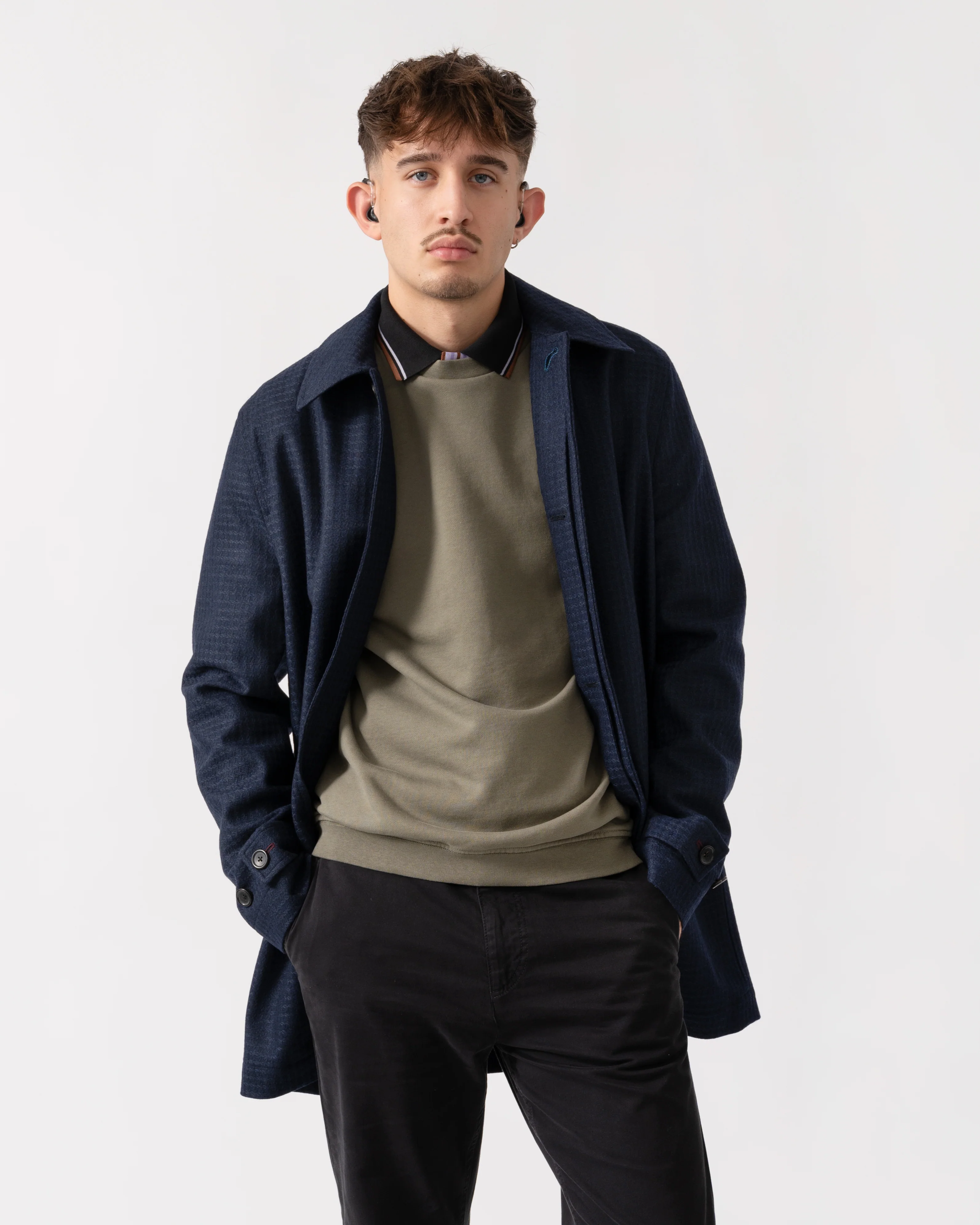 PS Paul Smith Mens Wool-Blend Check Coat - 49 Very Dark Navy - Image 4