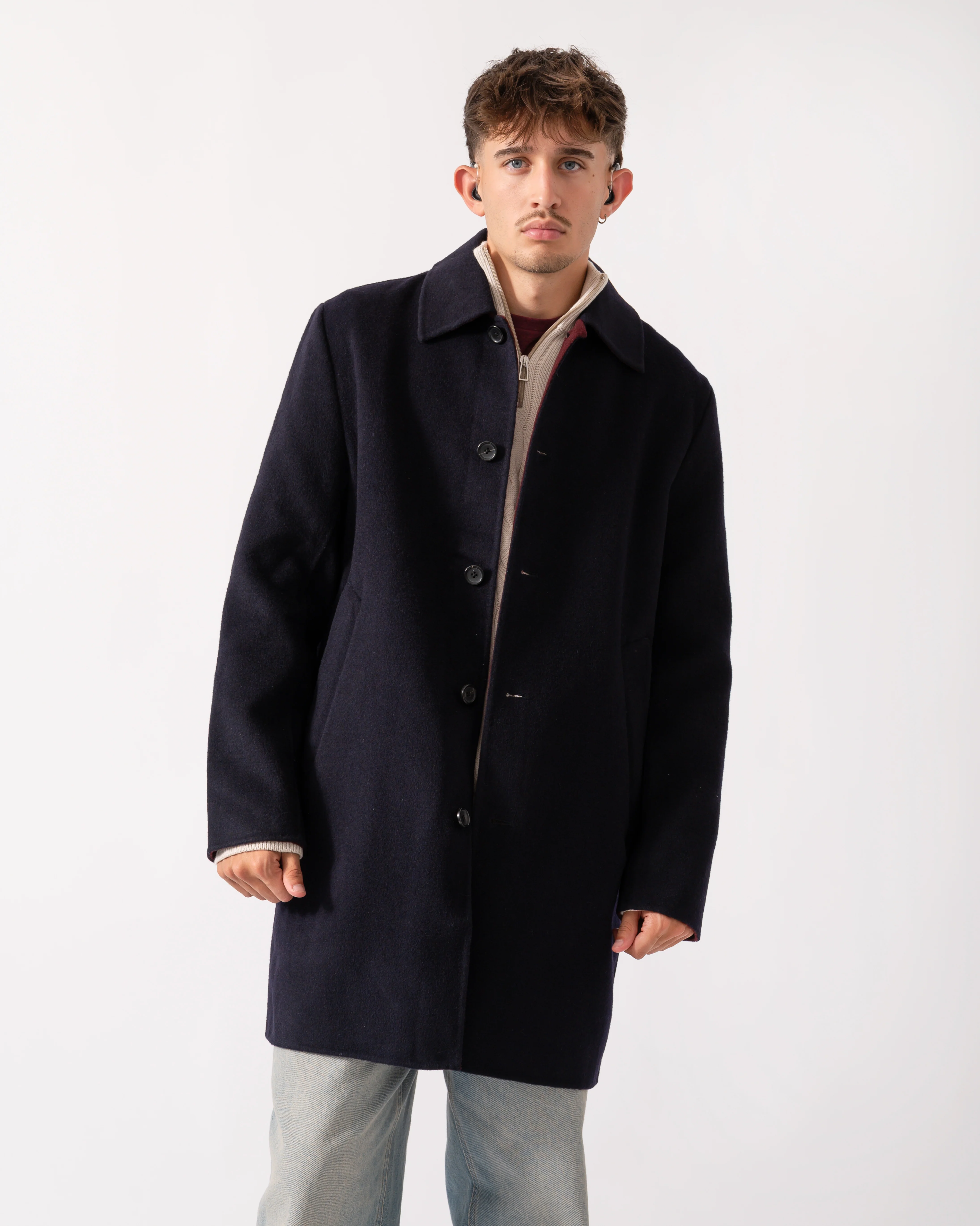 PS Paul Smith Mens Double-Face Wool-Blend Overcoat - 49 Very Dark Navy - Image 2