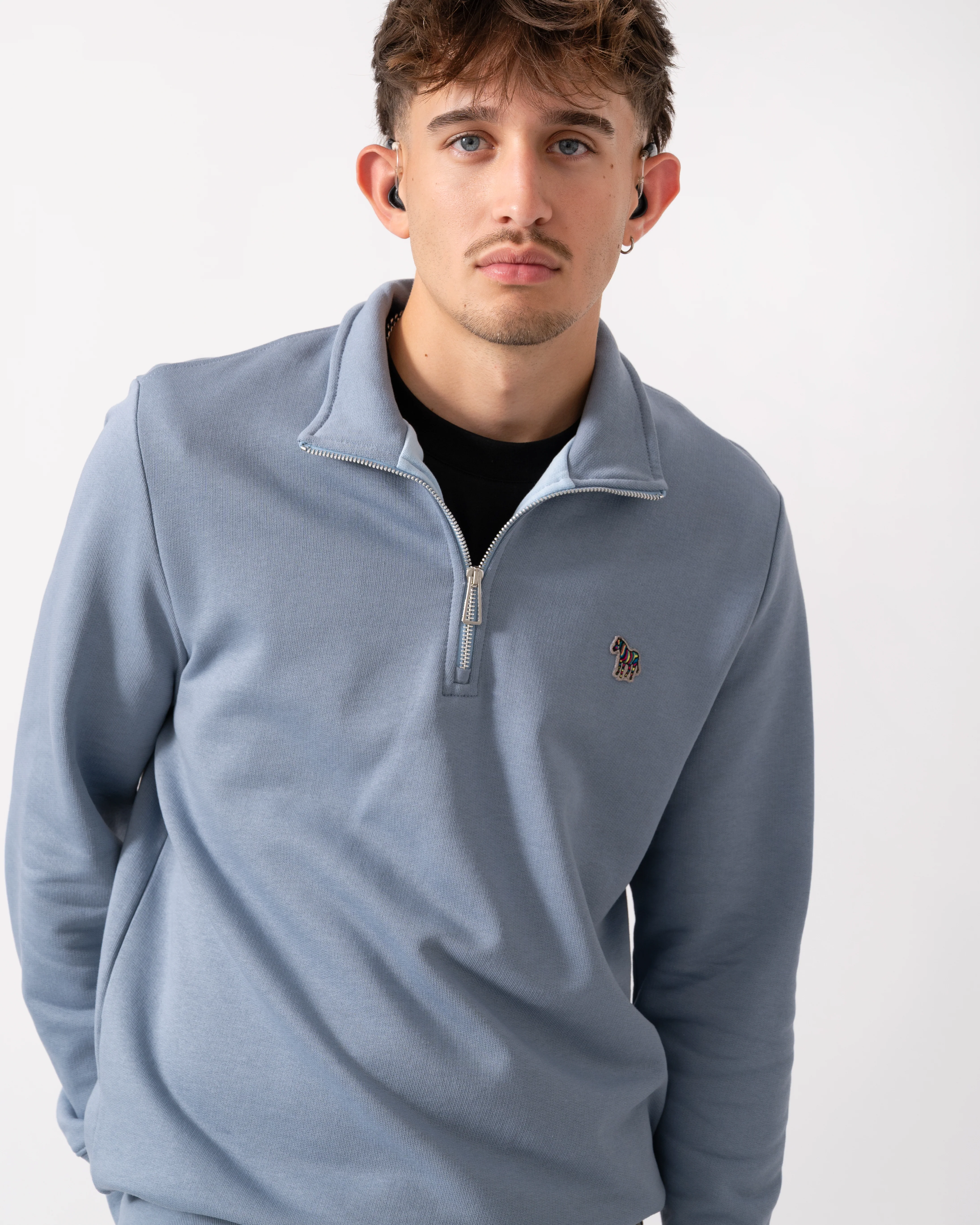 PS Paul Smith Mens Long Sleeve Half Zip Top with Zebra Logo - 43G Greyish Blue - Image 3