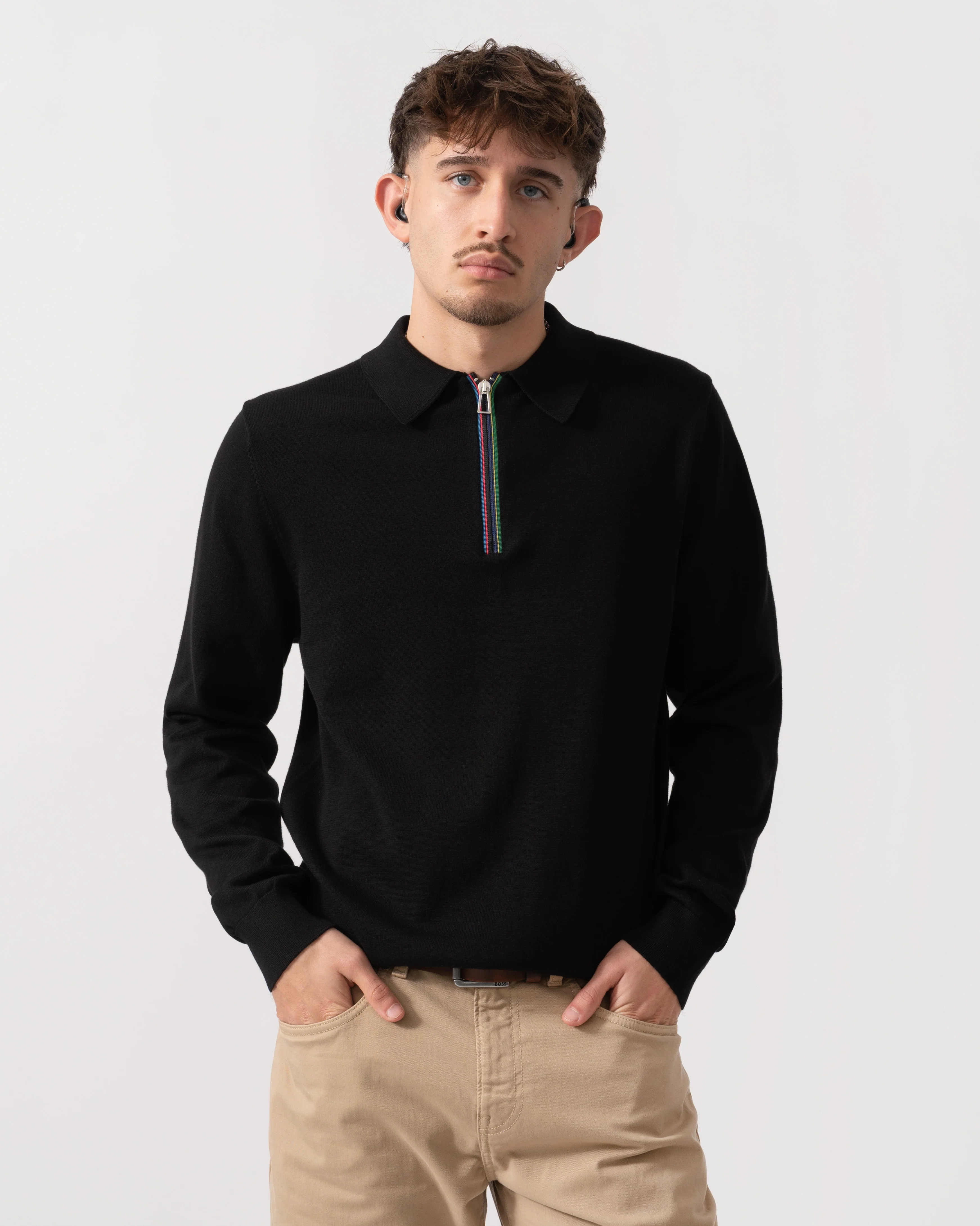 PS Paul Smith Mens Long Sleeve Knit Polo - 79 Black - Image 2