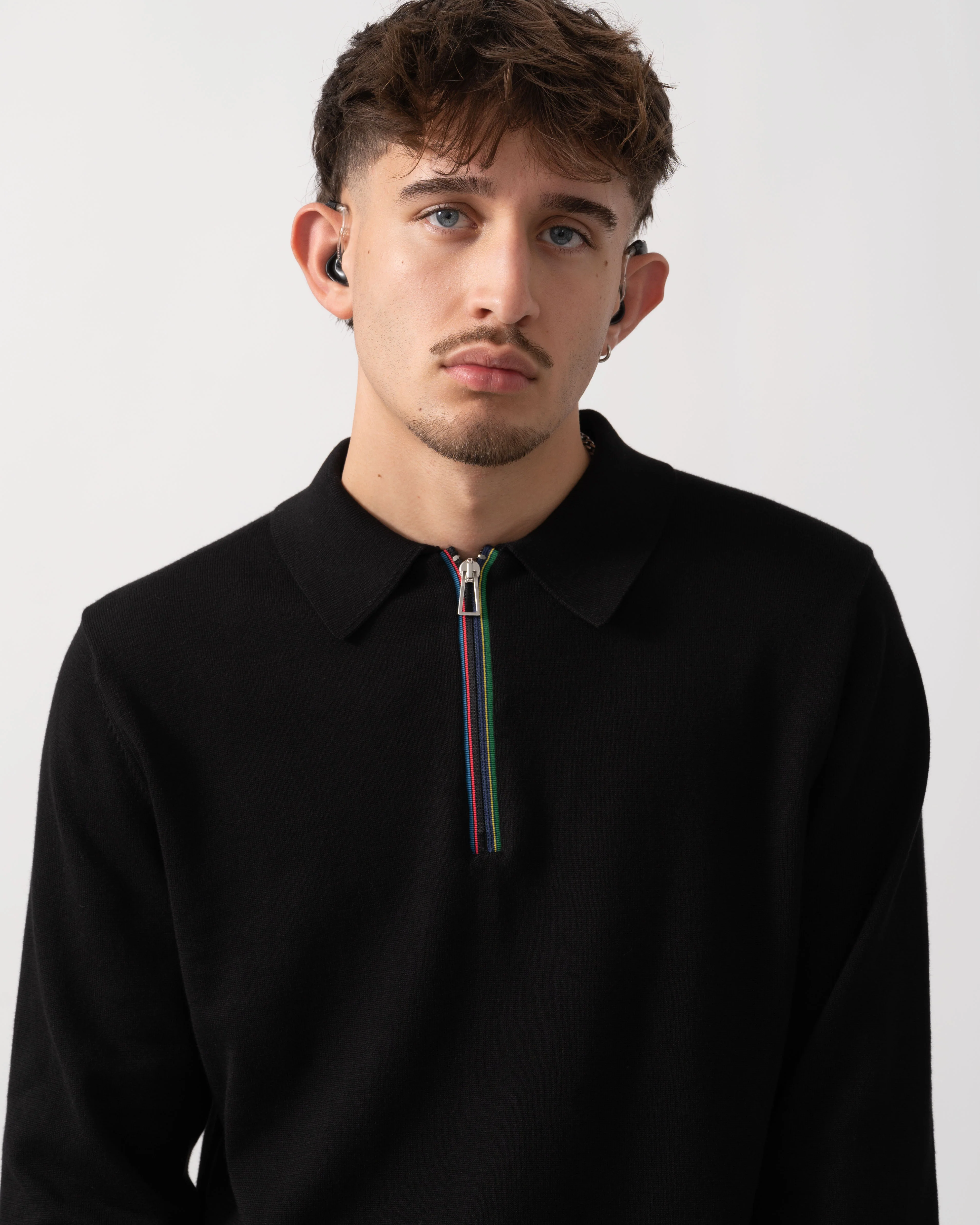 PS Paul Smith Mens Long Sleeve Knit Polo - 79 Black - Image 3