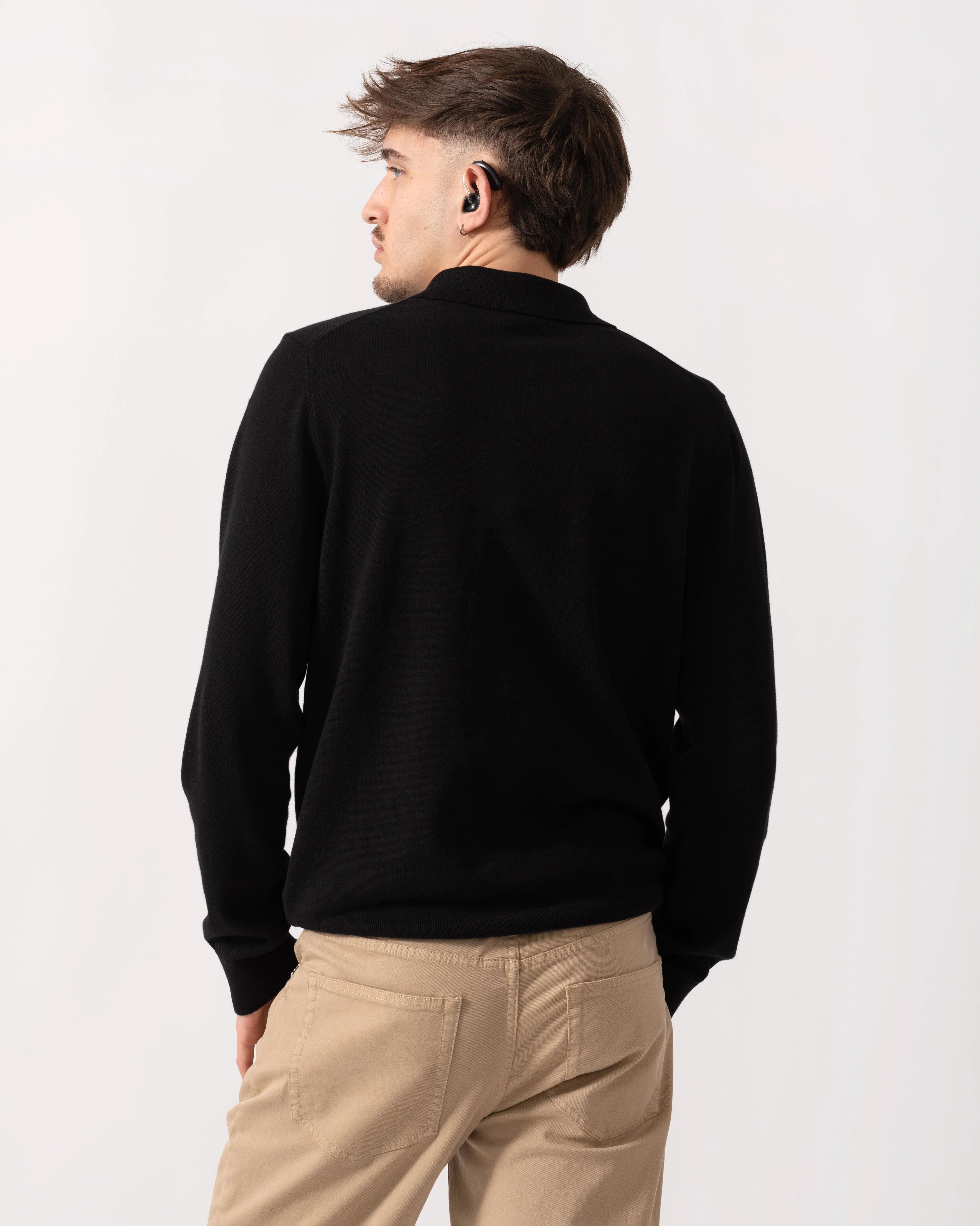 PS Paul Smith Mens Long Sleeve Knit Polo - 79 Black - Image 4