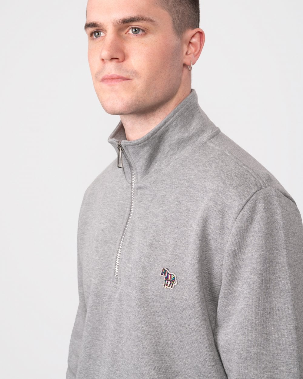 PS Paul Smith Mens Long Sleeve Regular Fit Half Zip Zebra Logo Sweatshirt - 72 Grey Melange - Image 2