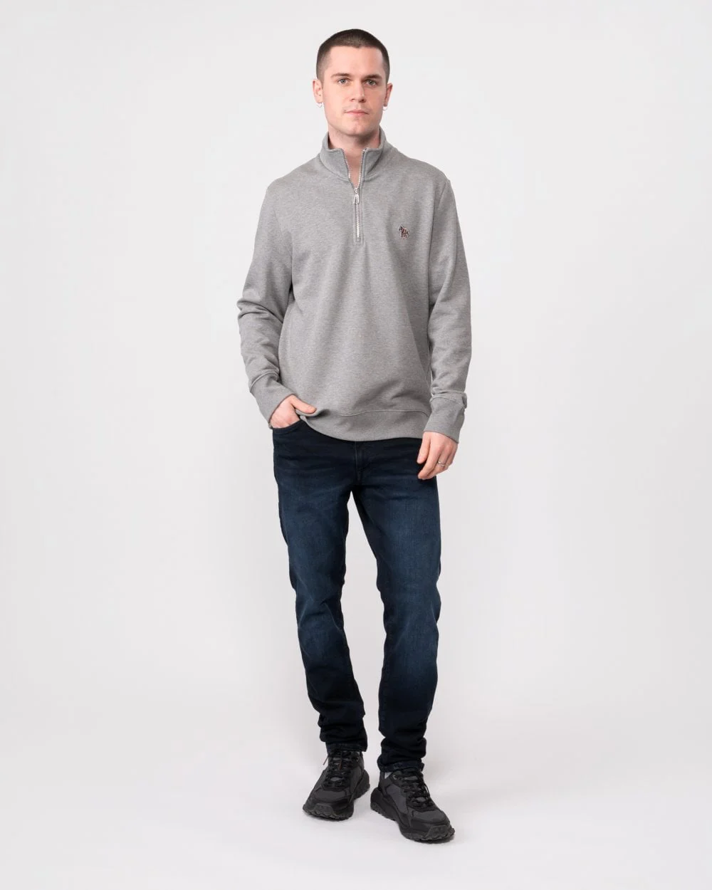 PS Paul Smith Mens Long Sleeve Regular Fit Half Zip Zebra Logo Sweatshirt - 72 Grey Melange - Image 3