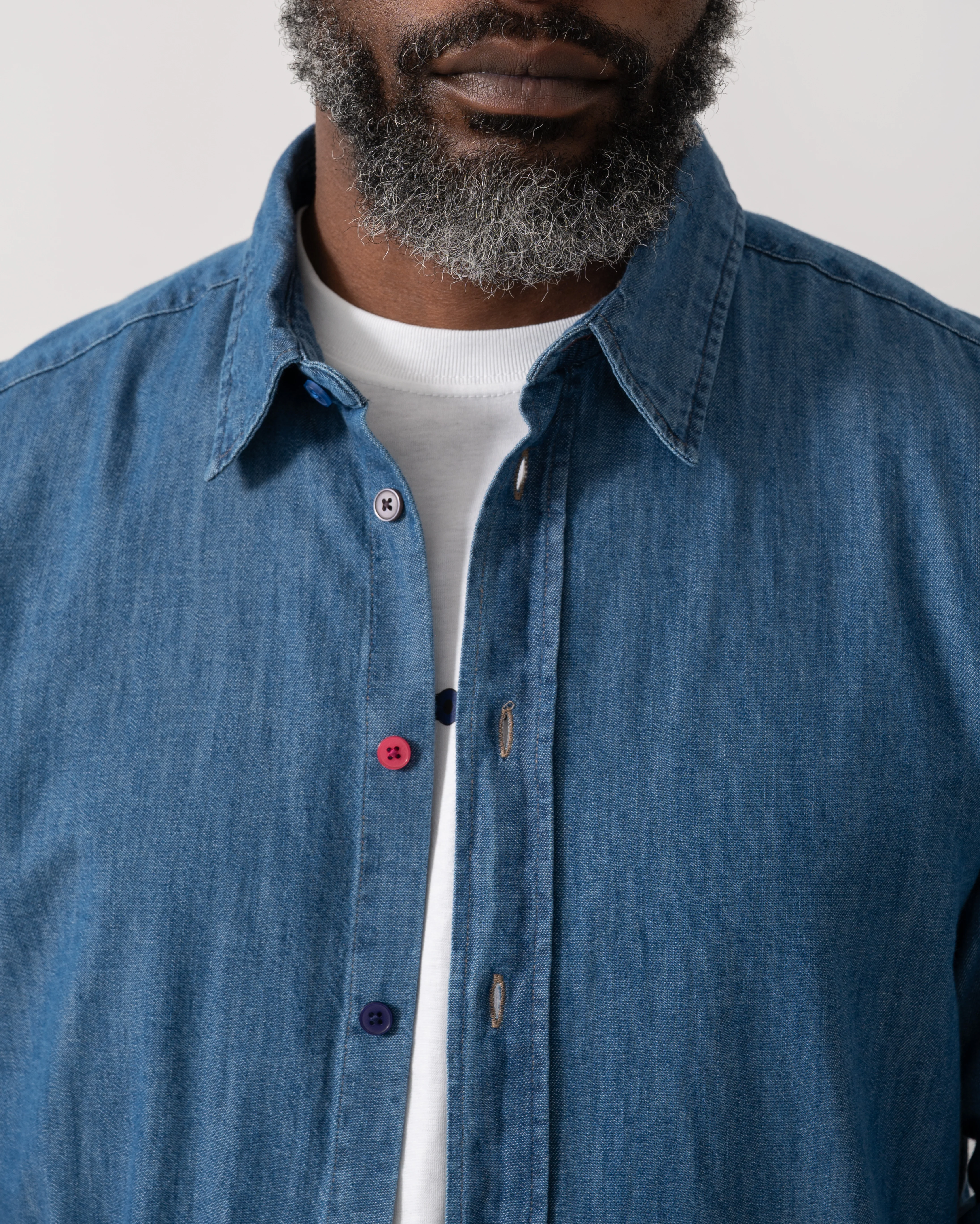 PS Paul Smith Mens Long Sleeve Tailored Fit Denim Shirt SS Buttons - MD Blue - Image 3