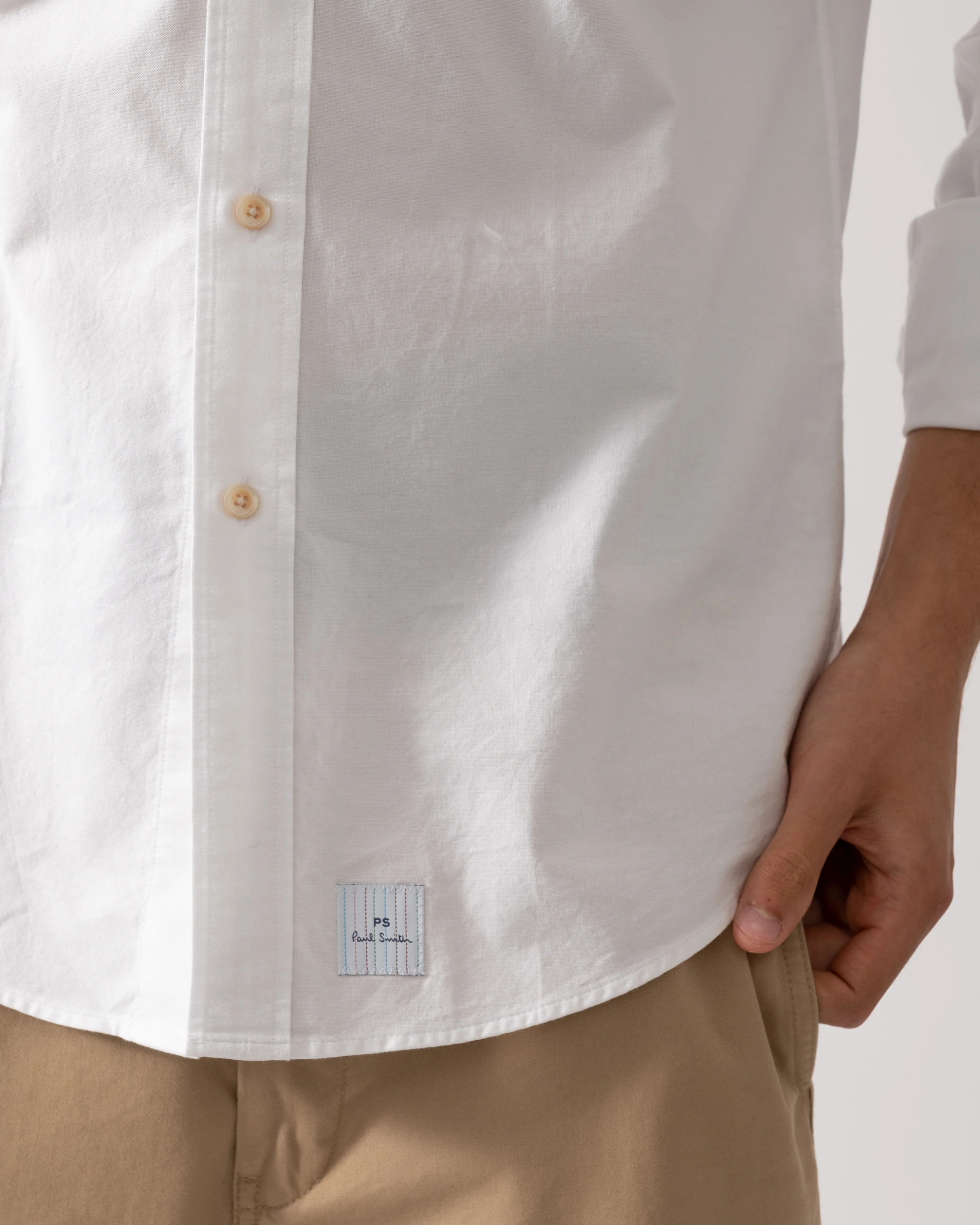 PS Paul Smith Mens Long Sleeve Tailored Fit Stitch Cuff Detail Shirt - 01 White - Image 3