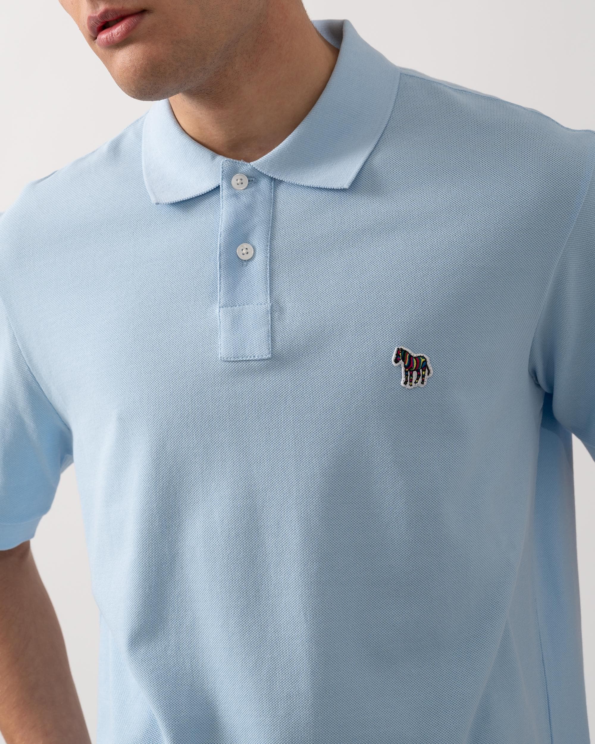 PS Paul Smith Mens Organic Cotton Zebra Logo Polo Shirt - 41E Light Blue - Image 2