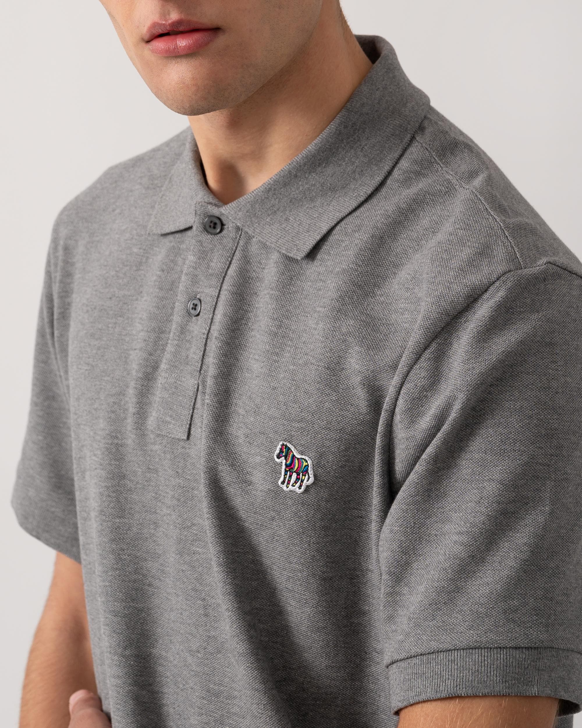 PS Paul Smith Mens Organic Cotton Zebra Logo Polo Shirt - 72 Grey Melange - Image 2