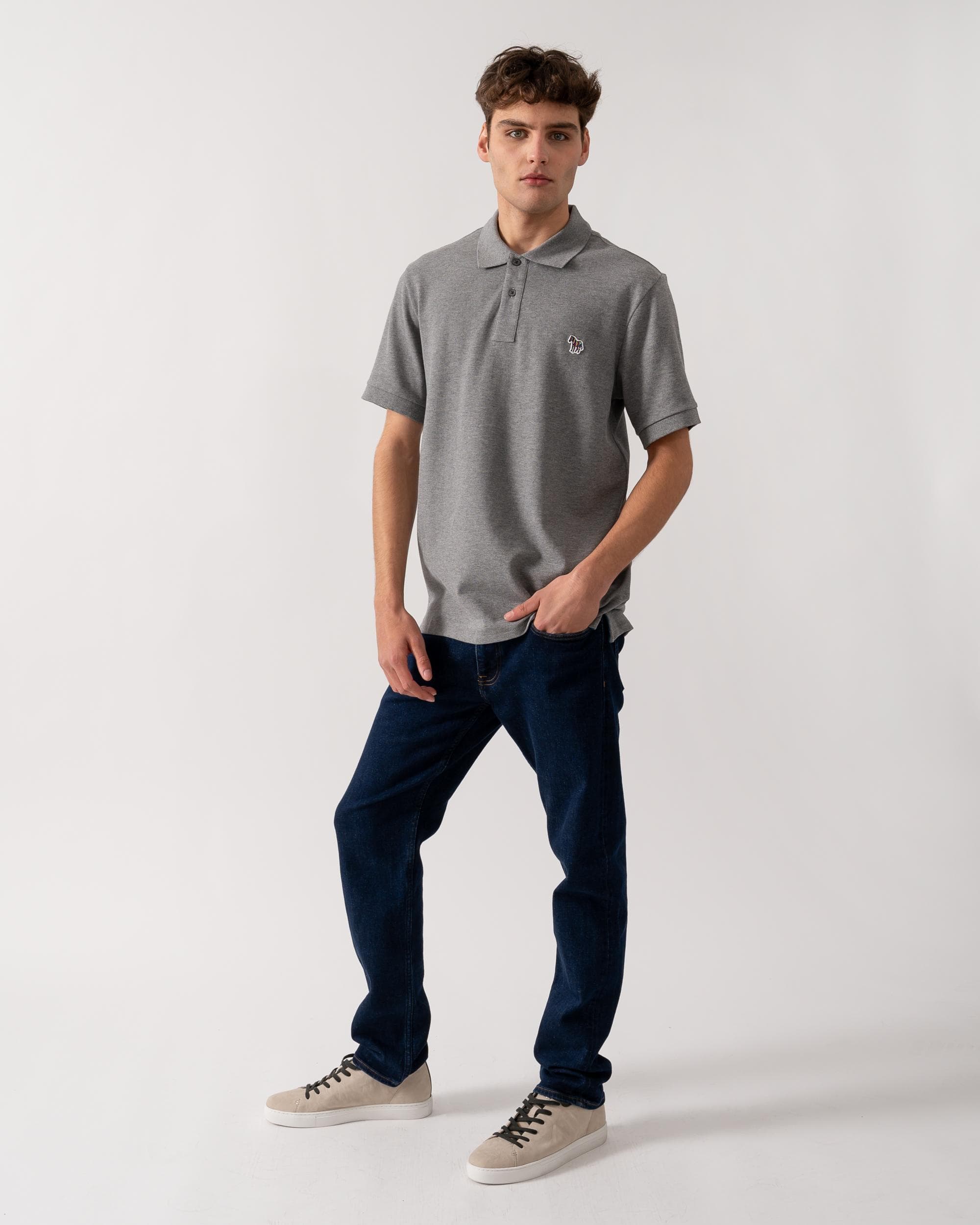 PS Paul Smith Mens Organic Cotton Zebra Logo Polo Shirt - 72 Grey Melange - Image 3