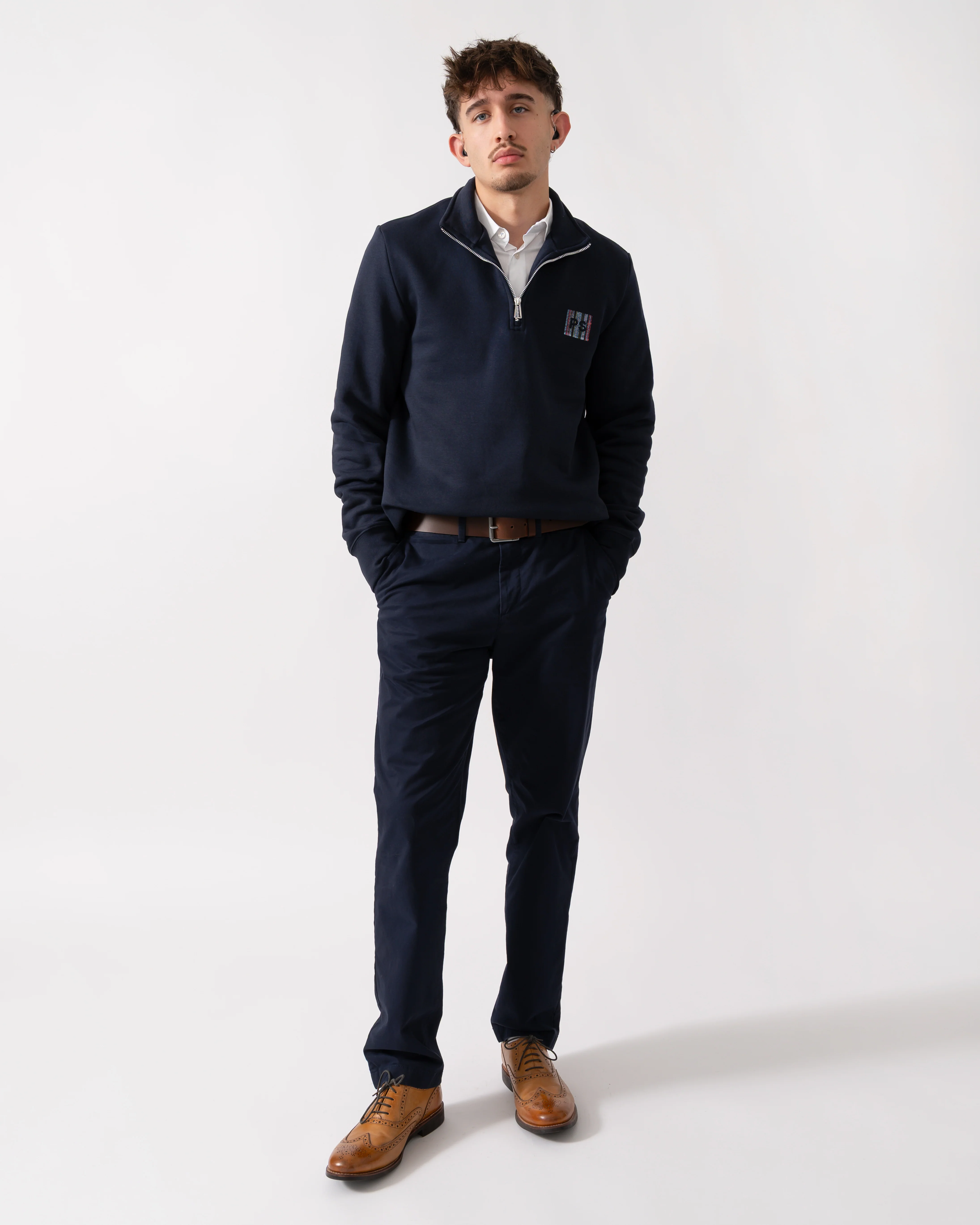 PS Paul Smith Mens Reg Fit Half Zip Stitch Stripe Logo Sweatshirt - 49 Very Dark Navy - Image 2