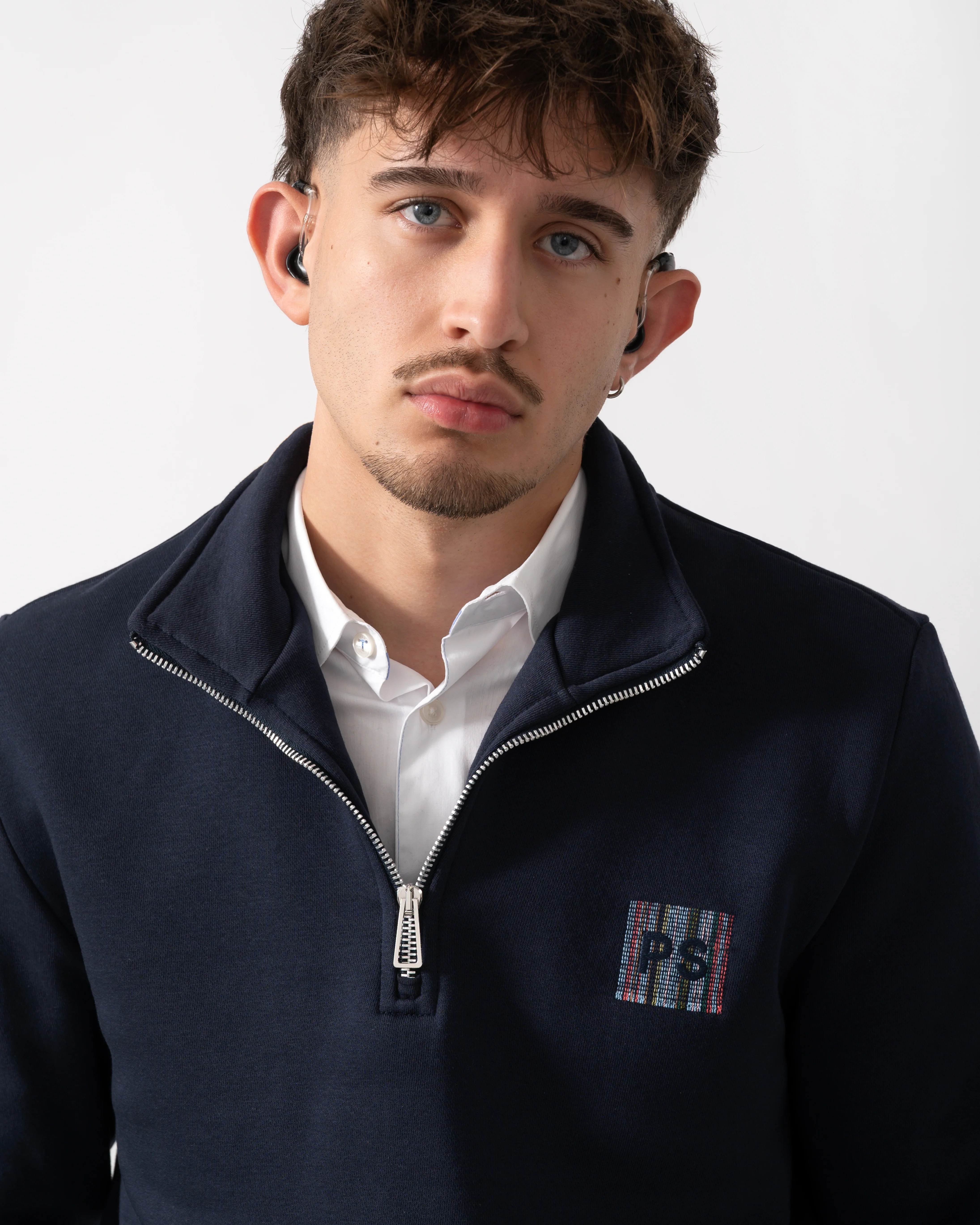 PS Paul Smith Mens Reg Fit Half Zip Stitch Stripe Logo Sweatshirt - 49 Very Dark Navy - Image 3