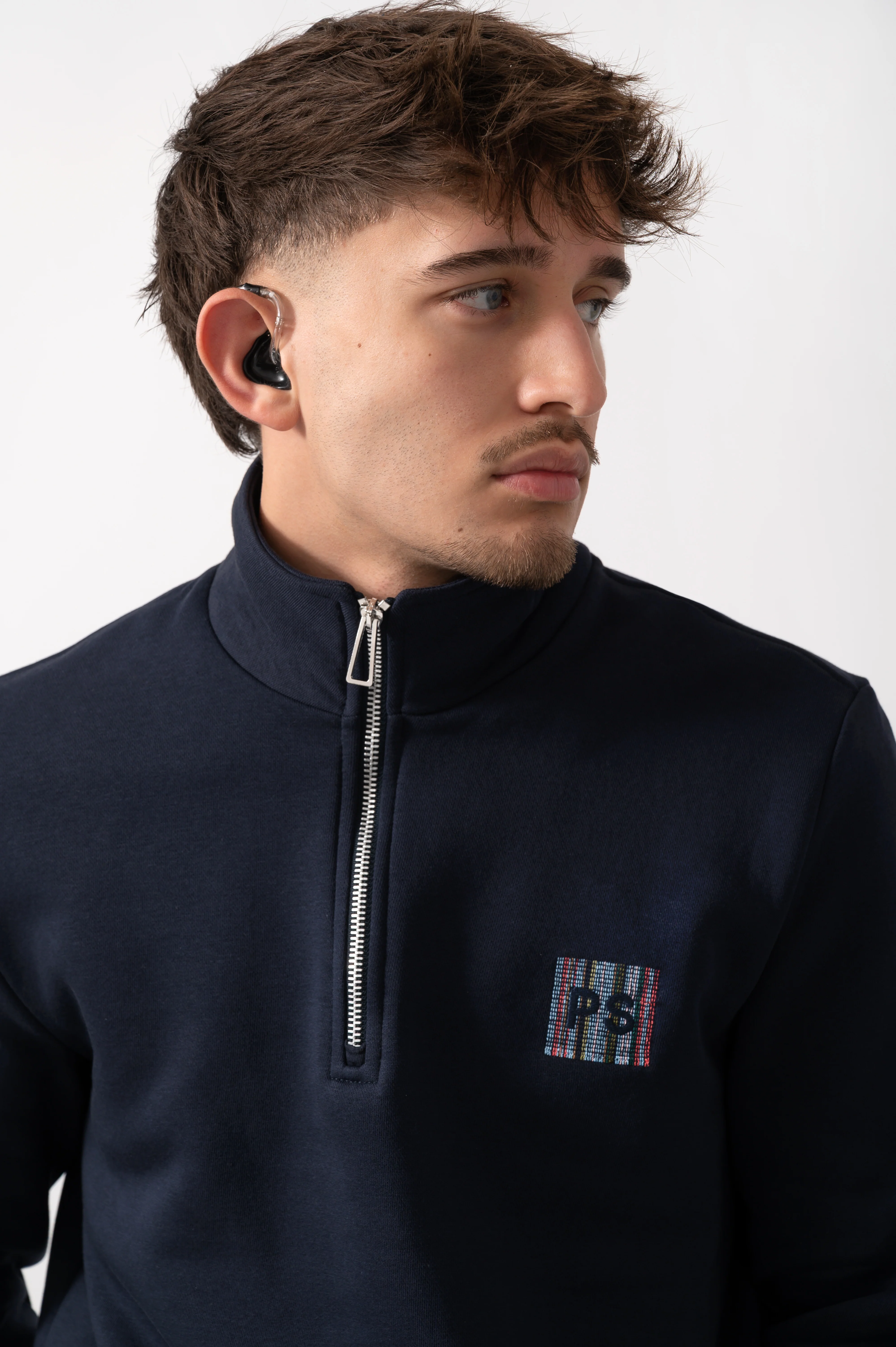 PS Paul Smith Mens Reg Fit Half Zip Stitch Stripe Logo Sweatshirt - 49 Very Dark Navy - Image 4