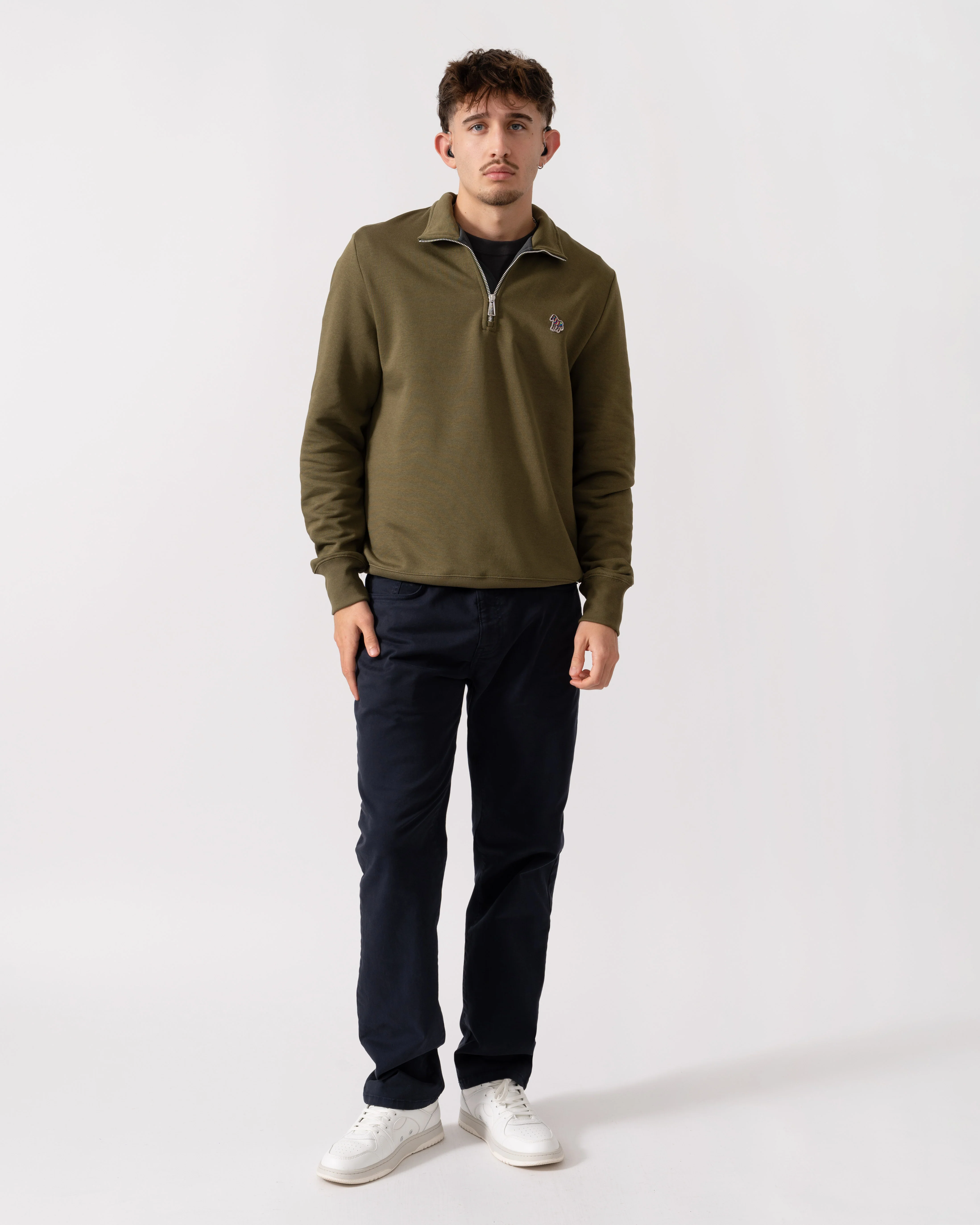 PS Paul Smith Mens Reg Fit Half Zip Zebra Logo Top - 36E Green - Image 2