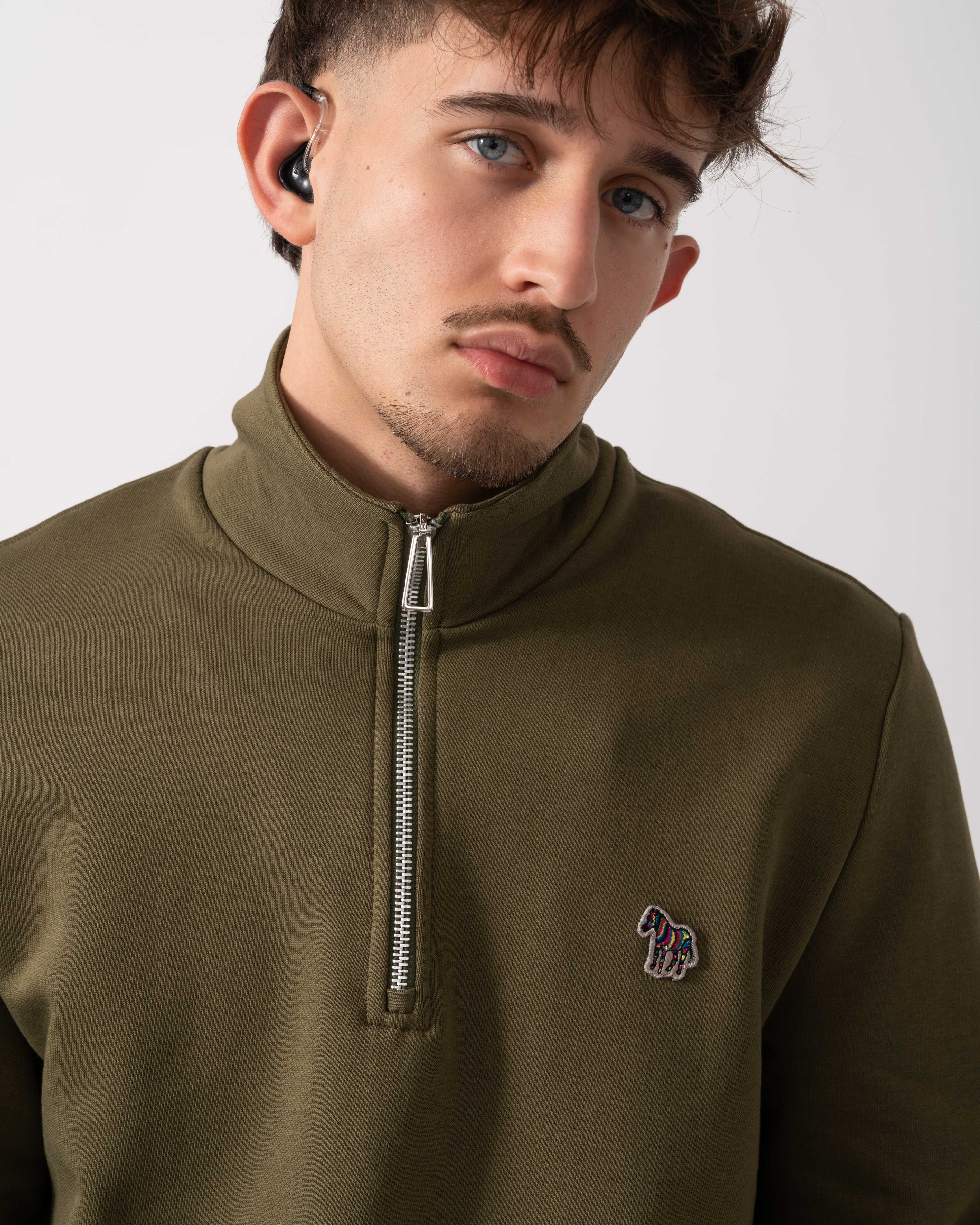 PS Paul Smith Mens Reg Fit Half Zip Zebra Logo Top - 36E Green - Image 3