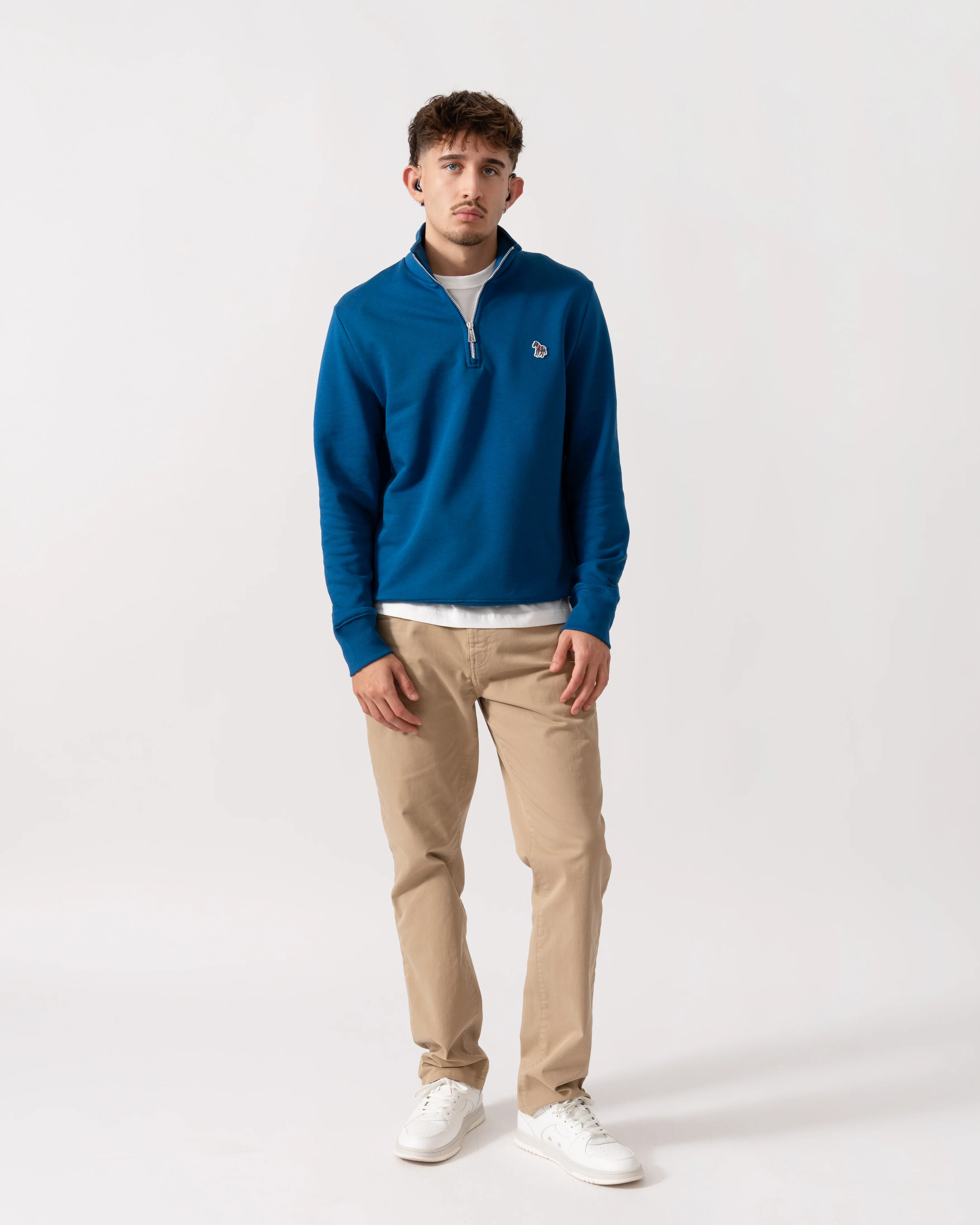 PS Paul Smith Mens Reg Fit Half Zip Zebra Logo Top - 45D Blue - Image 2