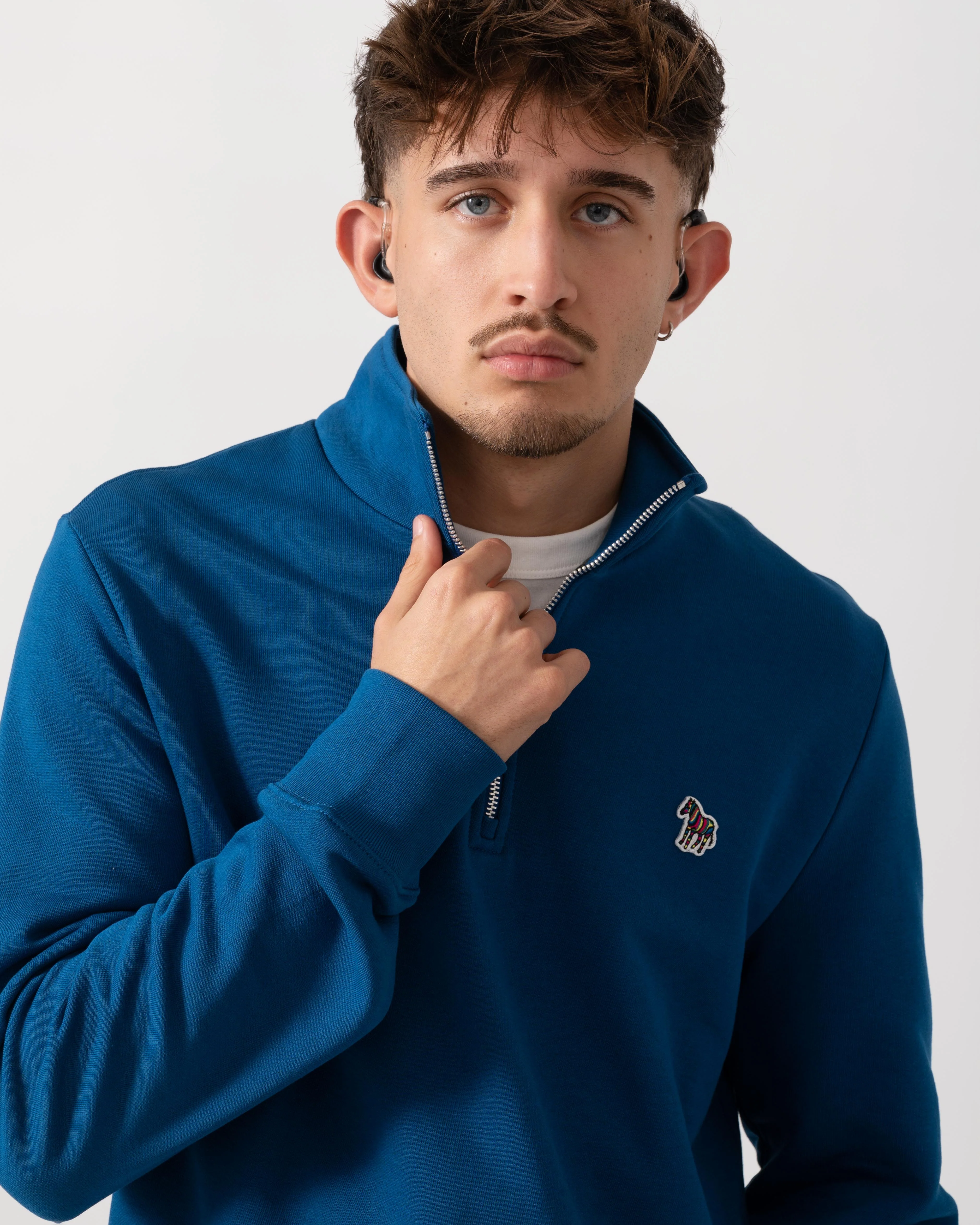 PS Paul Smith Mens Reg Fit Half Zip Zebra Logo Top - 45D Blue - Image 3